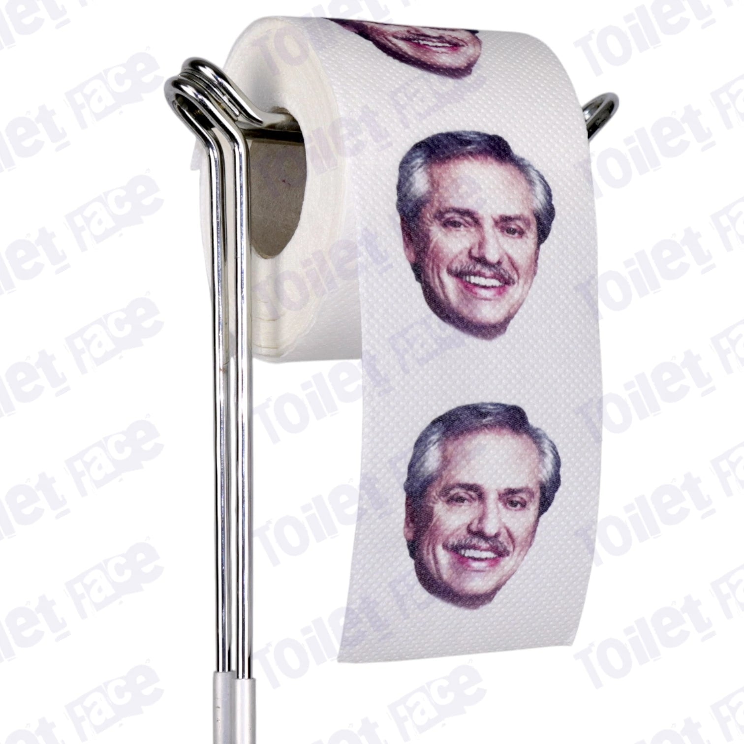 Alberto Fernández Novelty Toilet Paper Product Image On A Stand
