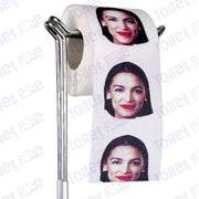 Alexandria Ocasio-Cortez Novelty Toilet Paper Product Image On A Stand