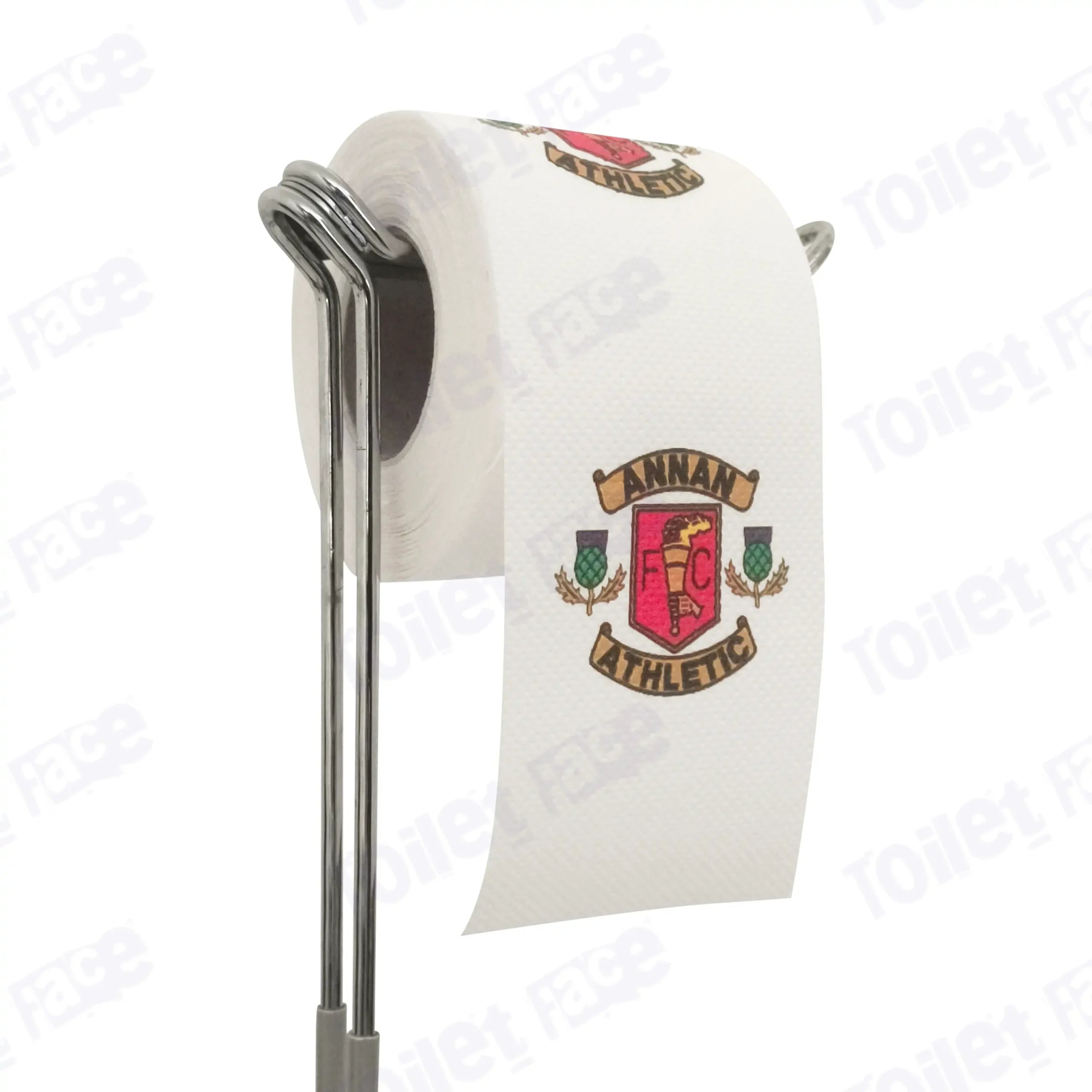 Annaan Athletic Novelty Toilet Paper Product Image On A Stand|Annaan Athletic Novelty Toilet Paper Product Image On It's Side|||||||