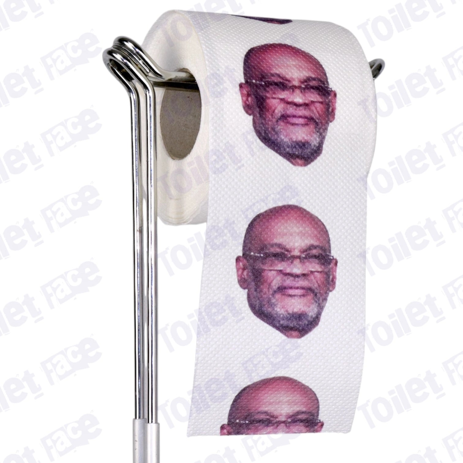 Ariel Henry Novelty Toilet Paper Product Image On A Stand