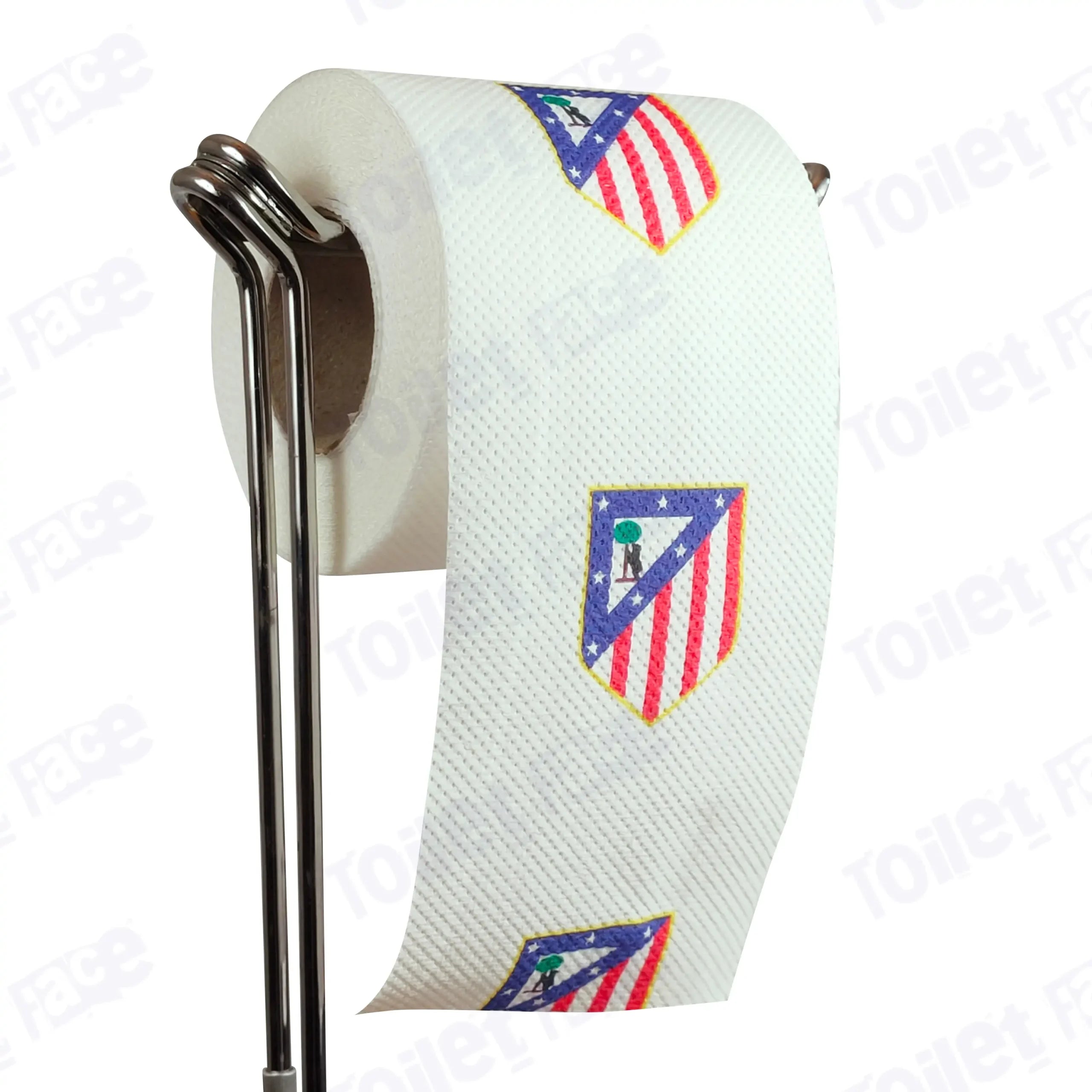 Atletico Madrid Novelty Toilet Paper Product Image On A Stand|Atletico Madrid Novelty Toilet Paper Product Image On It's Side|||||||||||||||
