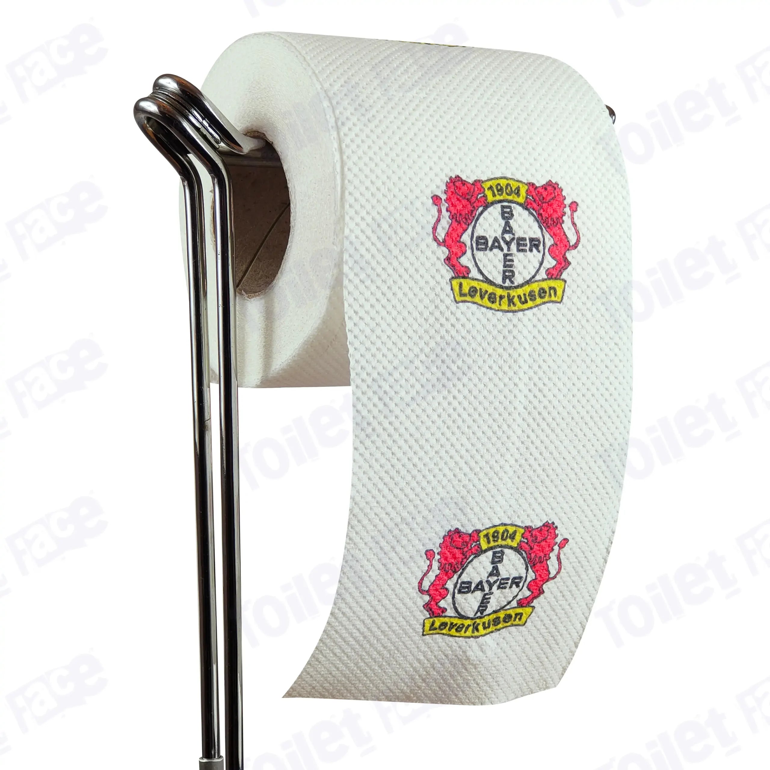 Bayer Leverkusen Novelty Toilet Paper Product Image On A Stand|Bayer Leverkusen Novelty Toilet Paper Product Image On It's Side|||||||||||||||