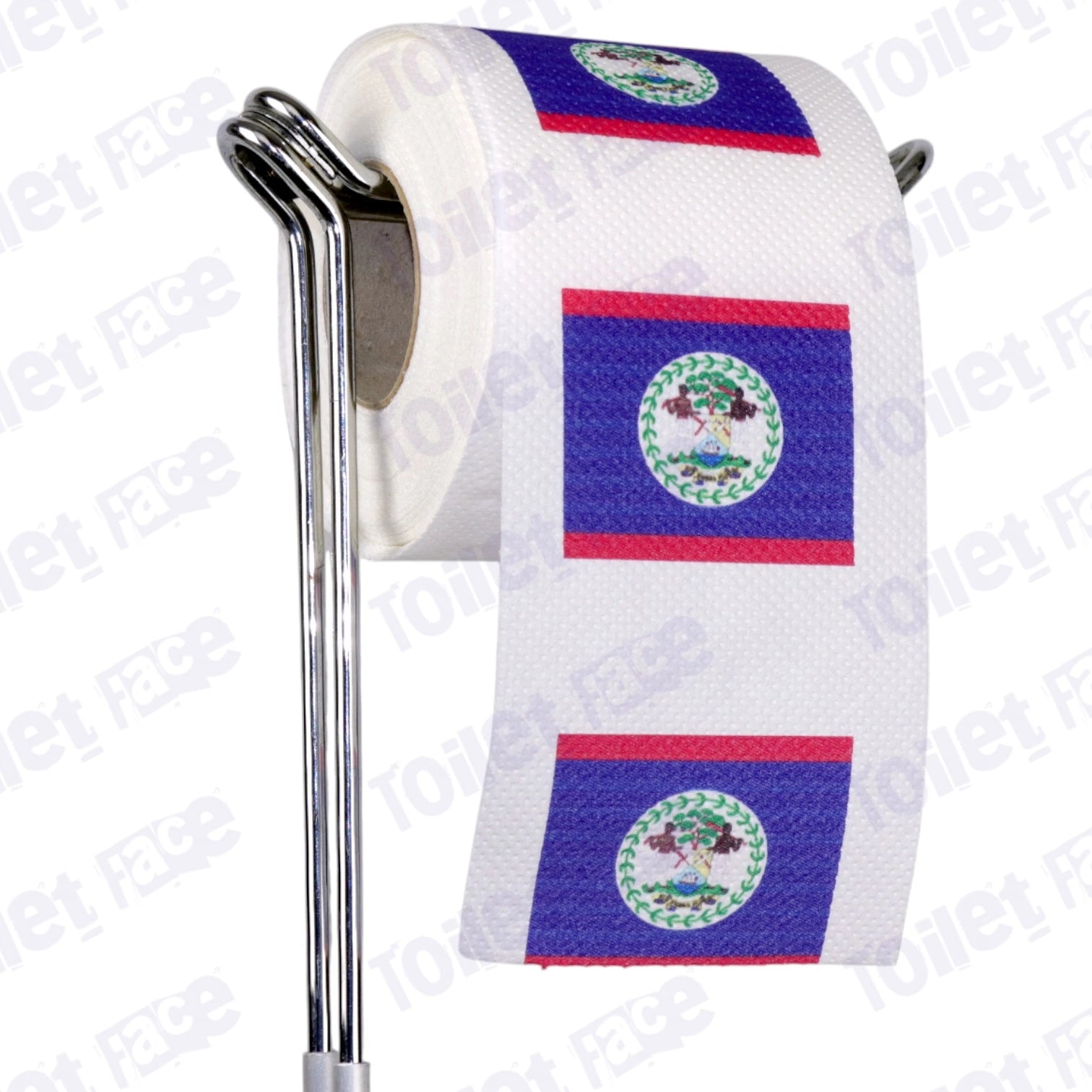 belize flag novelty toilet paper on a holder