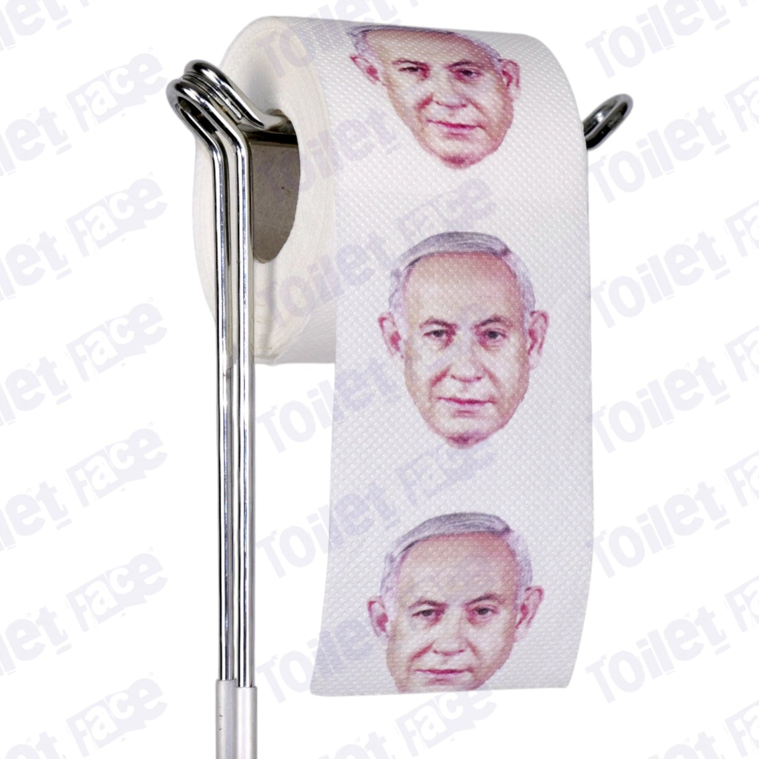 Benjamin Netanyahu Novelty Toilet Paper Product Image On A Stand