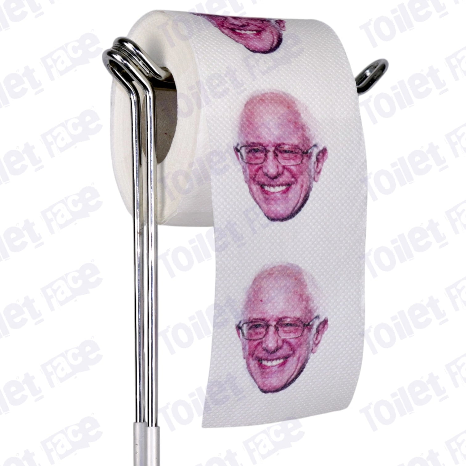 Bernie Sanders Novelty Toilet Paper Product Image On A Stand