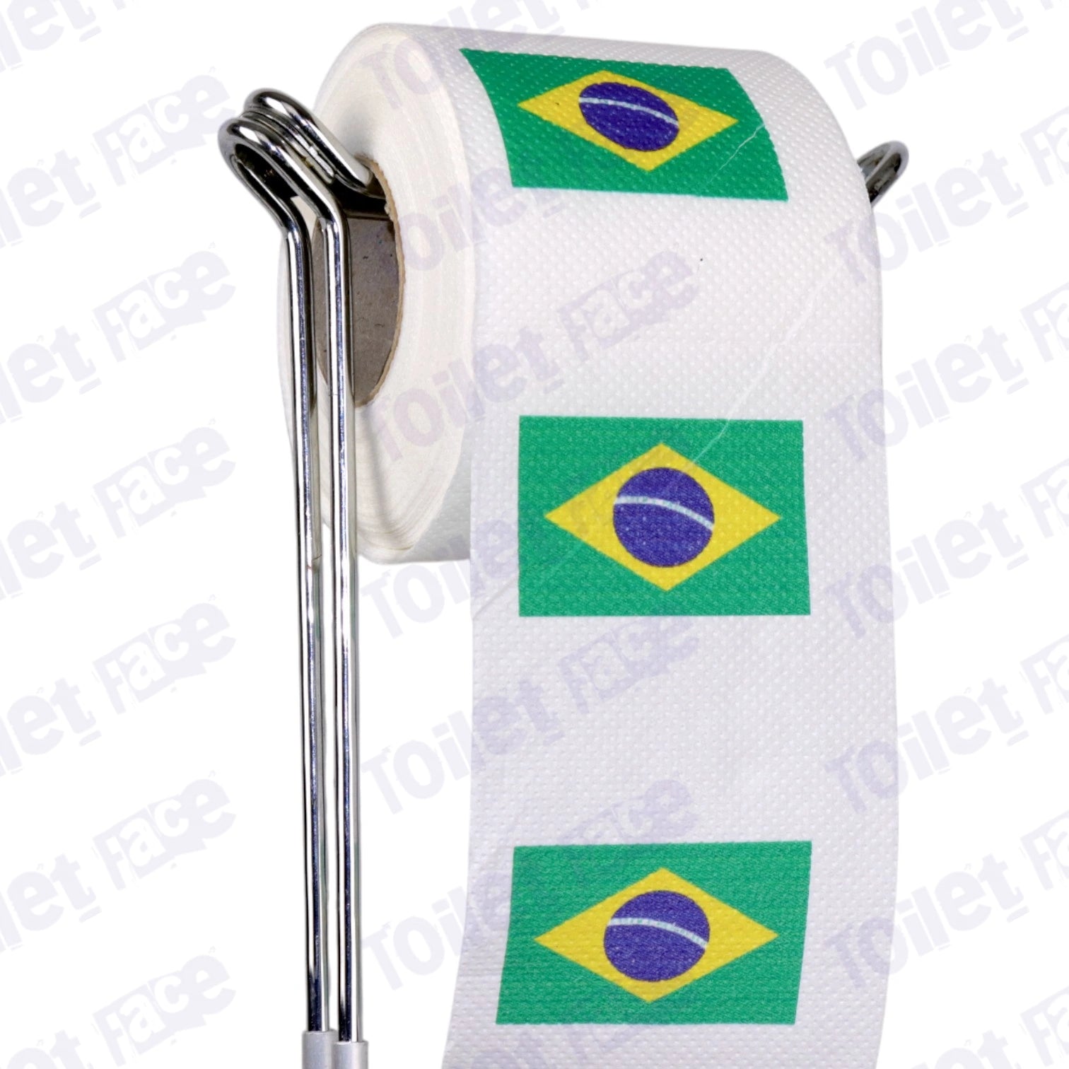 brazil flag novelty toilet paper on a holder