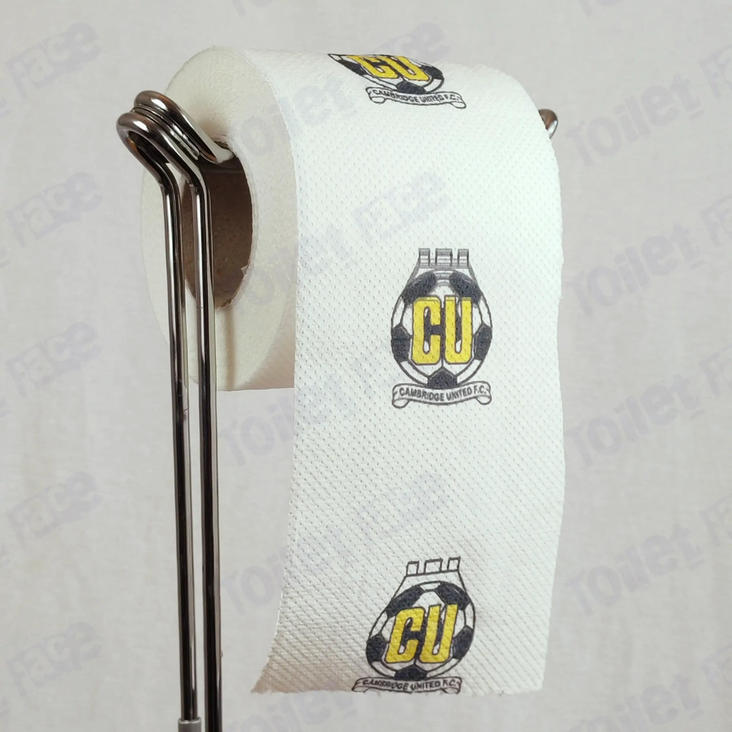 Cambridge United Novelty Toilet Paper Product Image On A Stand|Cambridge United Novelty Toilet Paper Product Image On It's Side|||||||||||||||