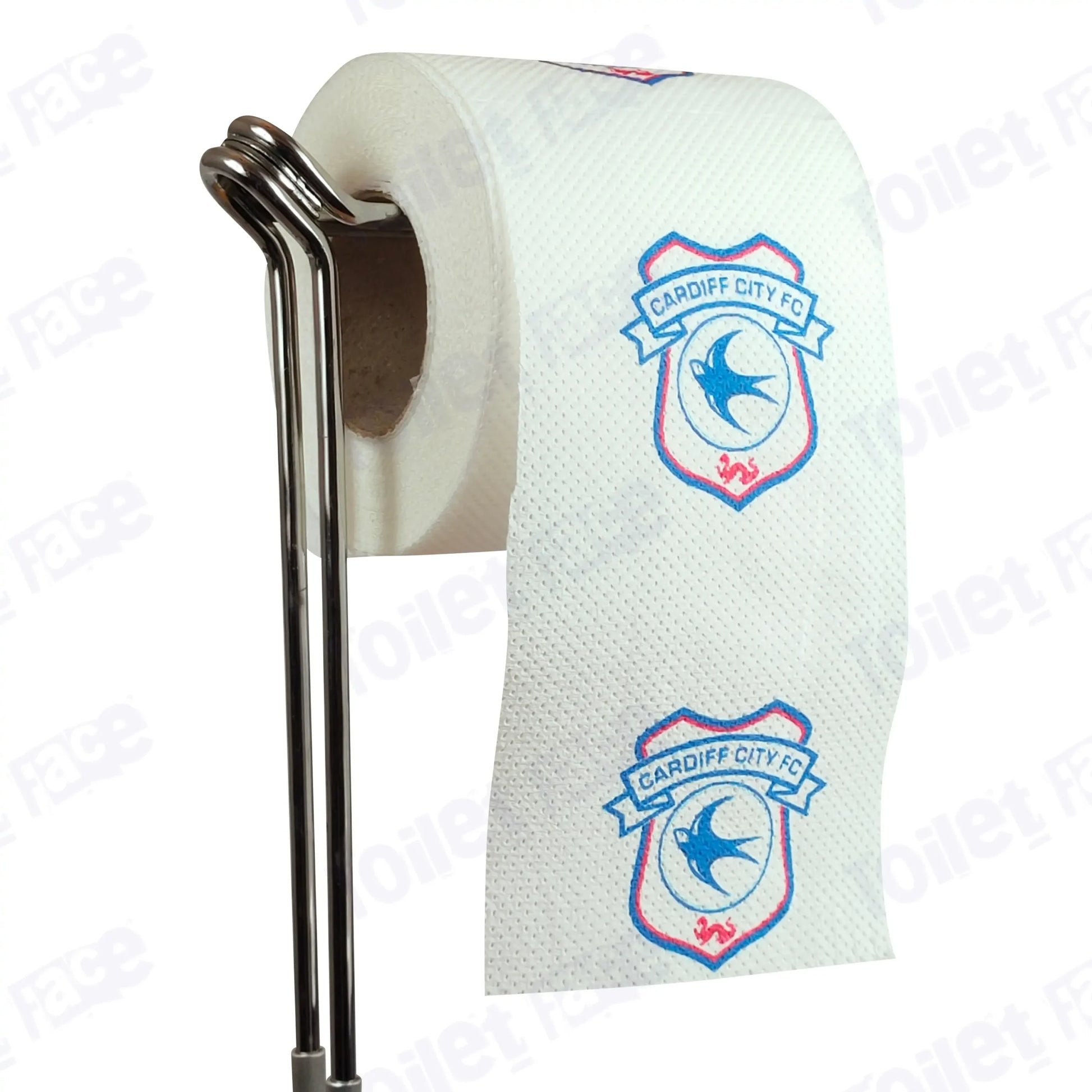 Cardiff City Novelty Toilet Paper Product Image On A Stand|Cardiff City Novelty Toilet Paper Product Image On It's Side|||||||||||||||