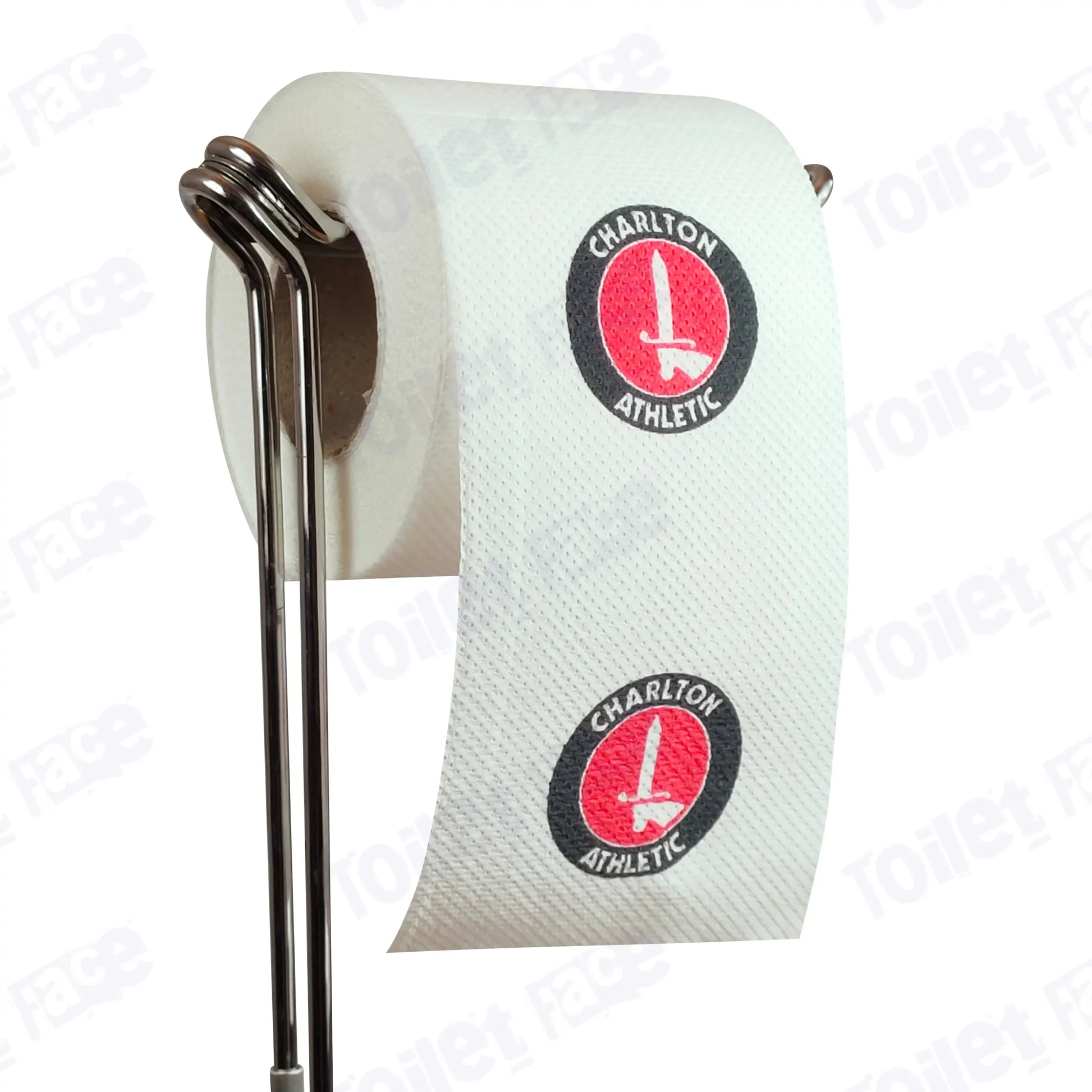 Charlton Athletic Novelty Toilet Paper Product Image On A Stand|Charlton Athletic Novelty Toilet Paper Product Image On It's Side|||||||||||||||