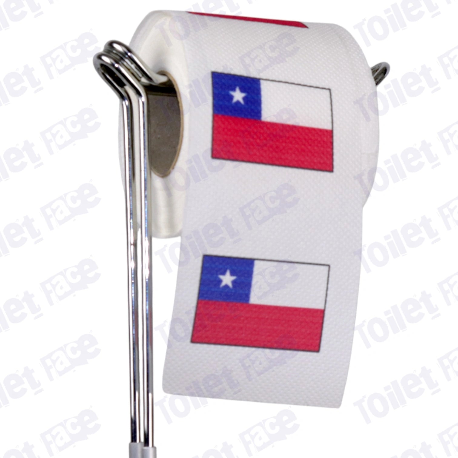 chile flag novelty toilet paper on a holder
