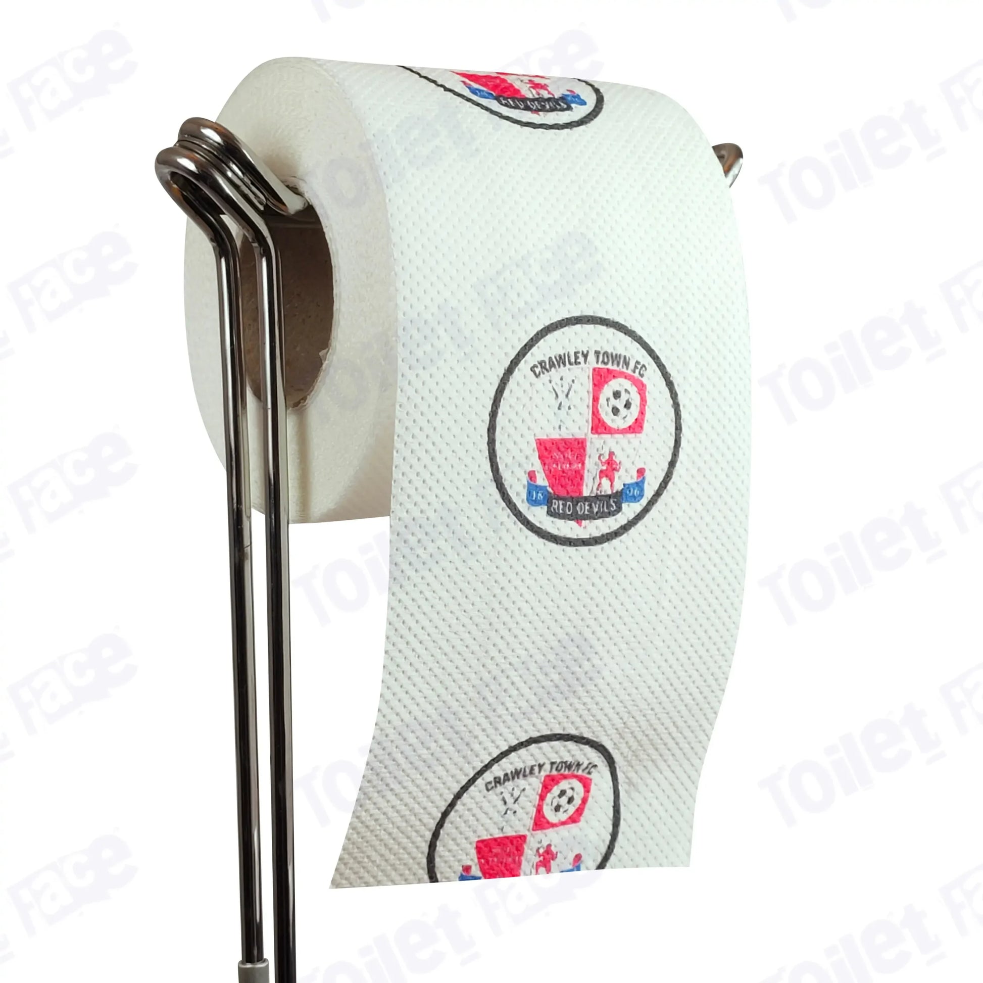 Crawley Town Novelty Toilet Paper Product Image On A Stand|Crawley Town Novelty Toilet Paper Product Image On It's Side|||||||||||||||