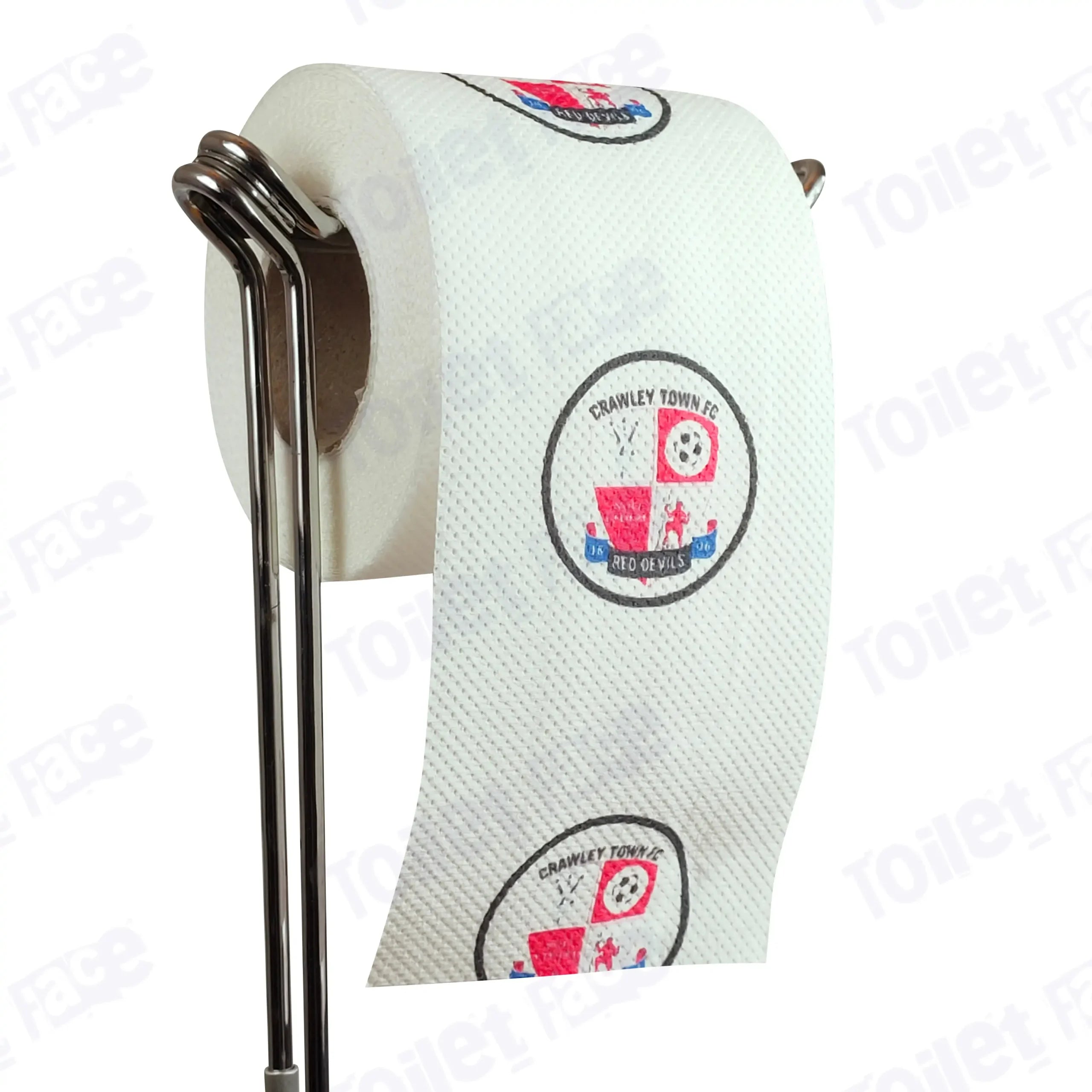 Crawley Town Novelty Toilet Paper Product Image On A Stand|Crawley Town Novelty Toilet Paper Product Image On It's Side|||||||||||||||