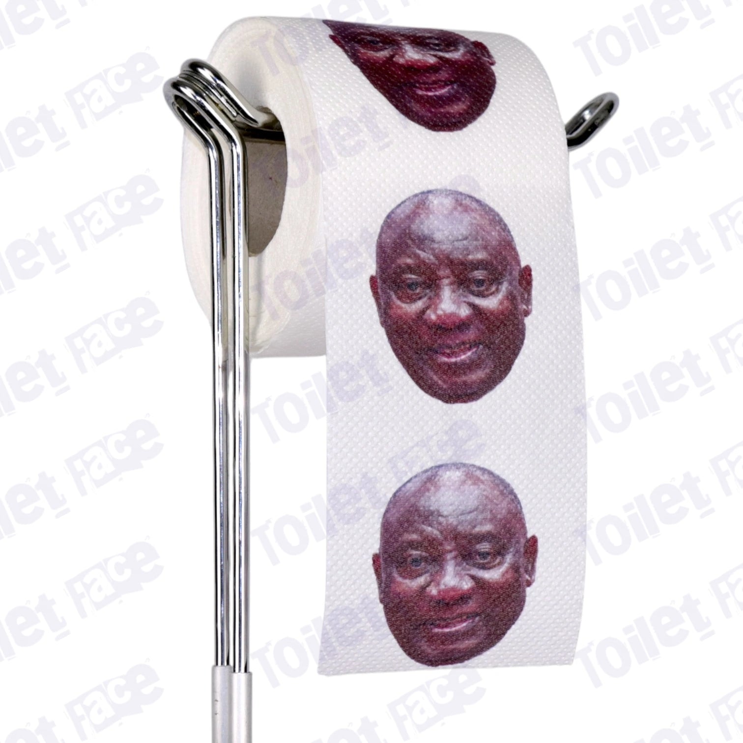 Cyril Ramaphosa Novelty Toilet Paper Product Image On A Stand