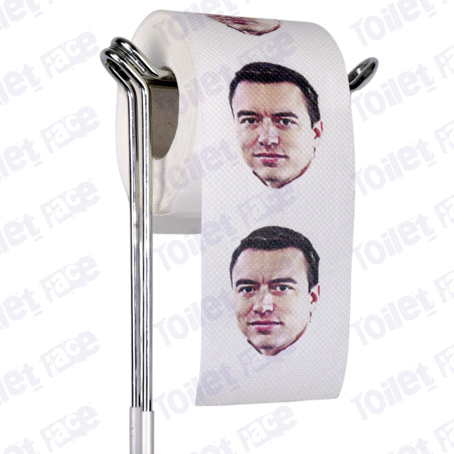 Daniel Noboa Novelty Toilet Paper Product Image On A Stand