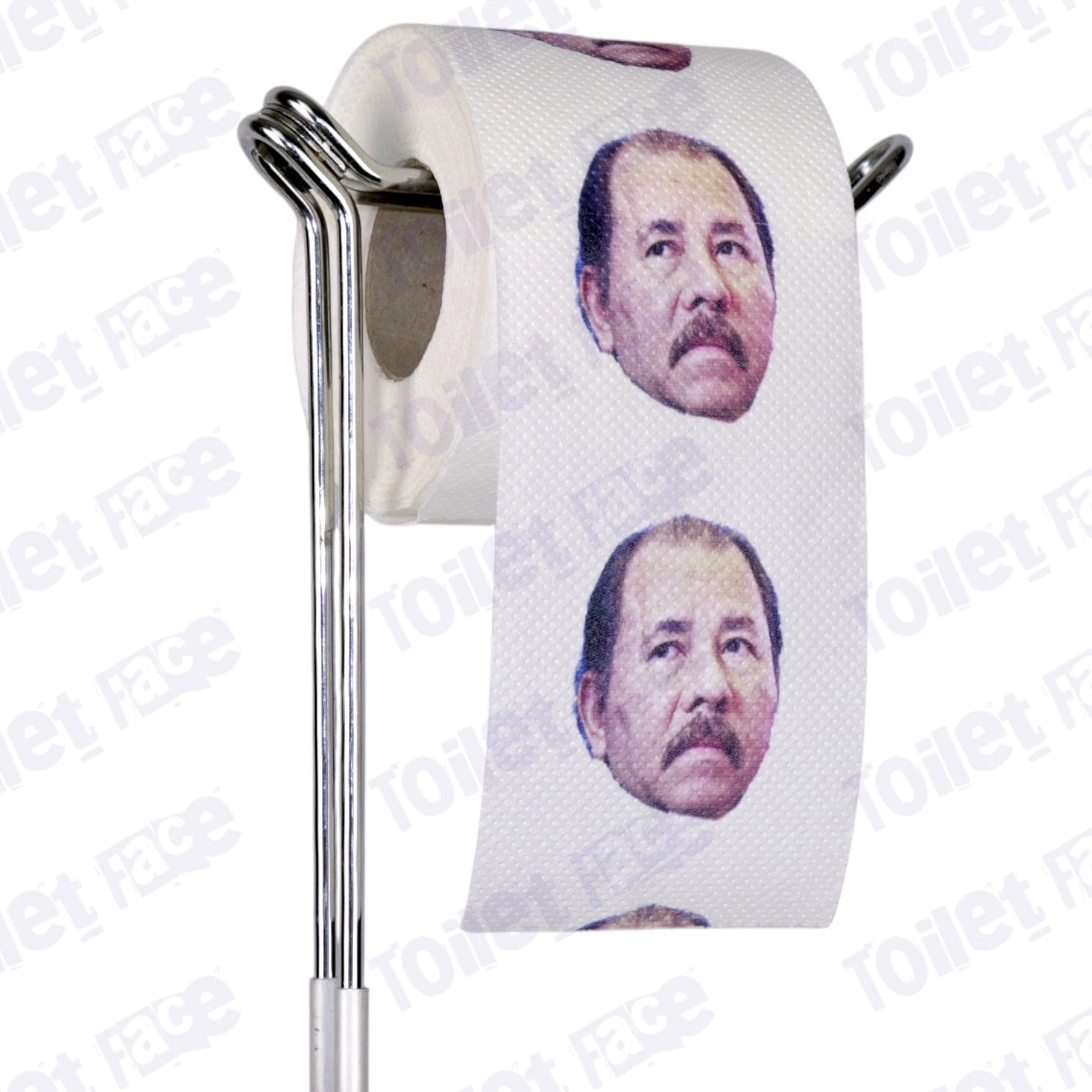Daniel Ortega Novelty Toilet Paper Product Image On A Stand