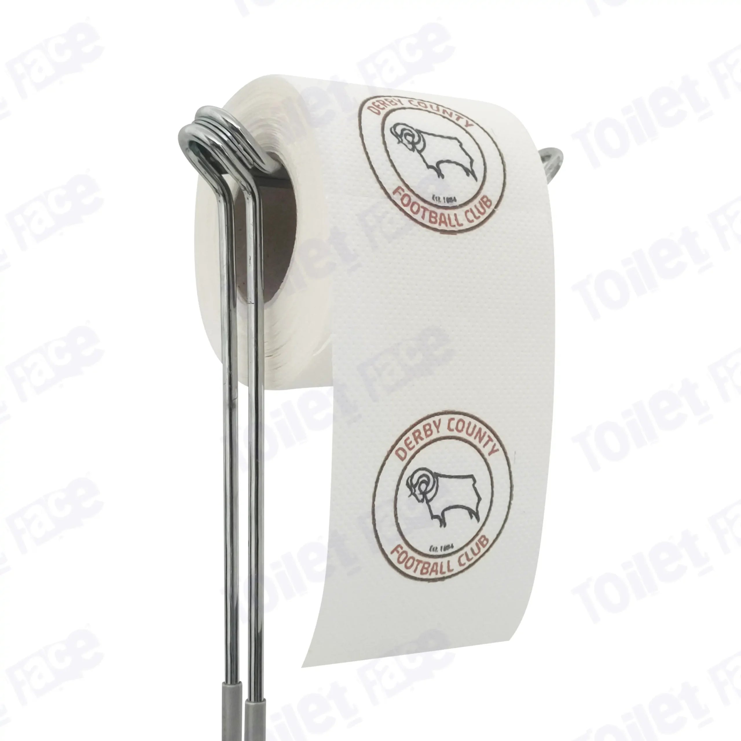 Derby County Novelty Toilet Paper Product Image On A Stand|Derby County Novelty Toilet Paper Product Image On It's Side|||||||||||||||
