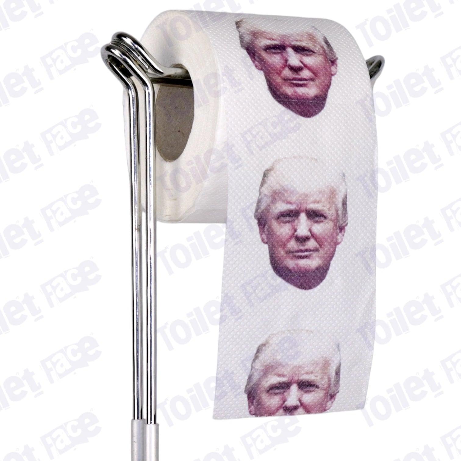 Donald Trump Novelty Toilet Paper Product Image On A Stand