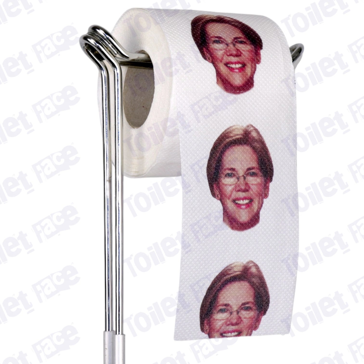 Elizabeth Warren Novelty Toilet Paper Product Image On A Stand