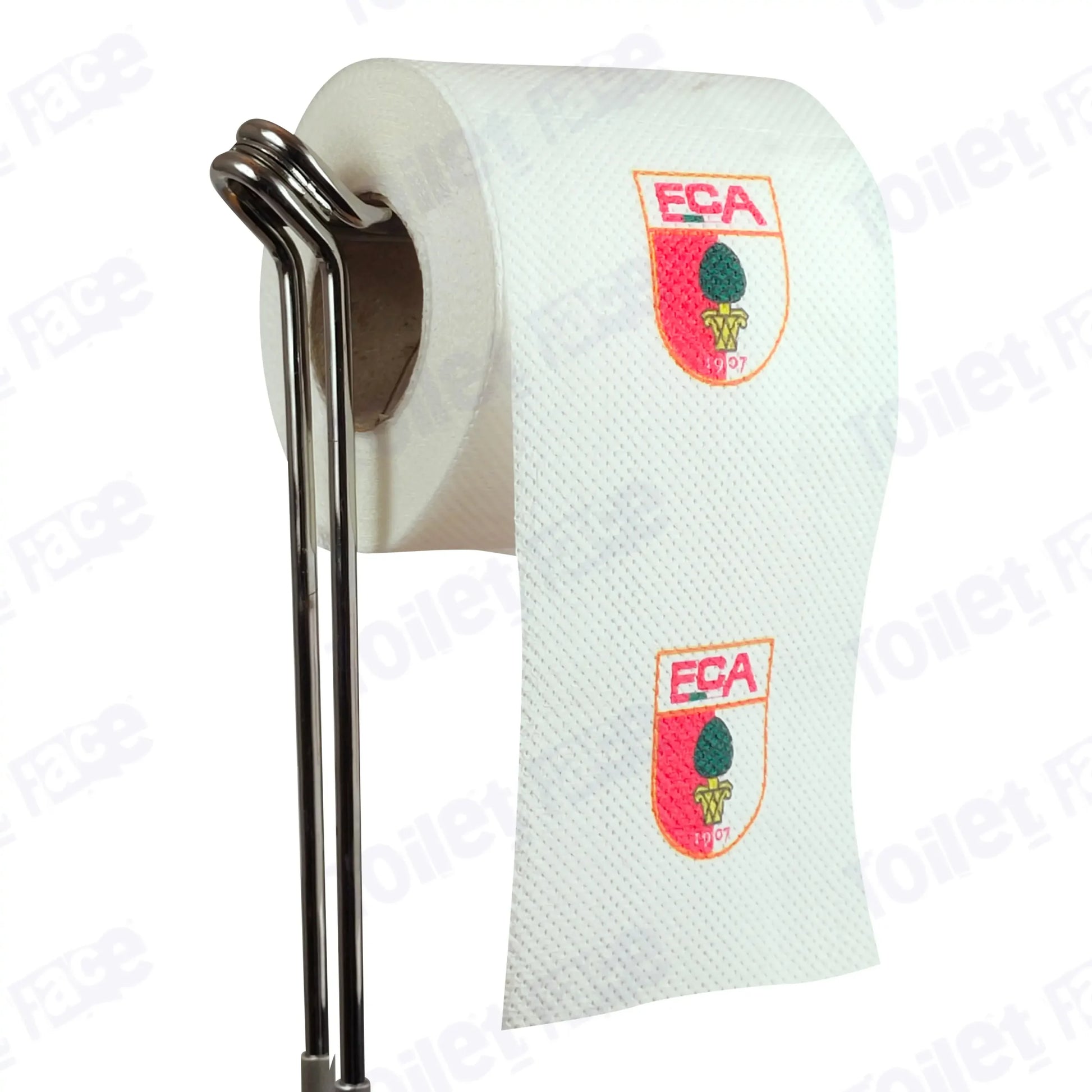 FC Augsburg Novelty Toilet Paper Product Image On A Stand|FC Augsburg Novelty Toilet Paper Product Image On It's Side|||||||||||||||