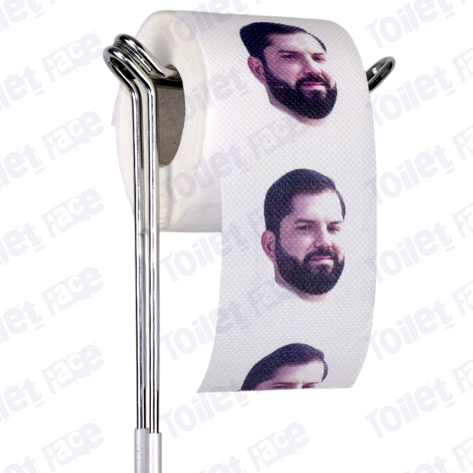 Gabriel Boric Novelty Toilet Paper Product Image On A Stand