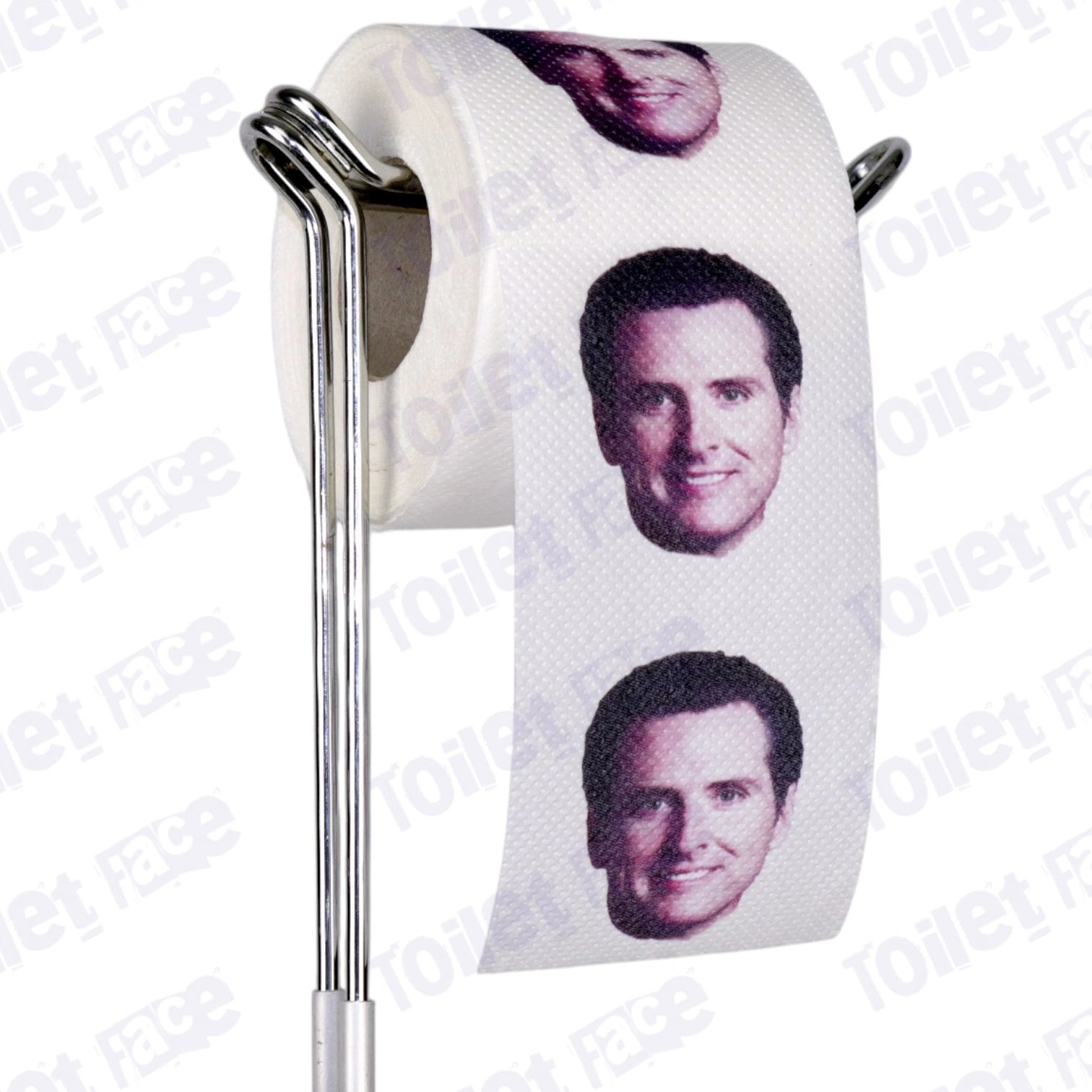 Gavin Newsom Novelty Toilet Paper Product Image On A Stand