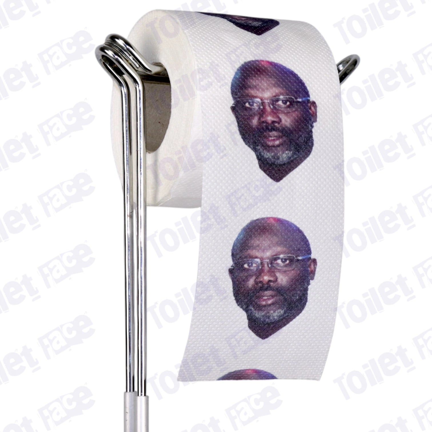 George Weah Novelty Toilet Paper Product Image On A Stand