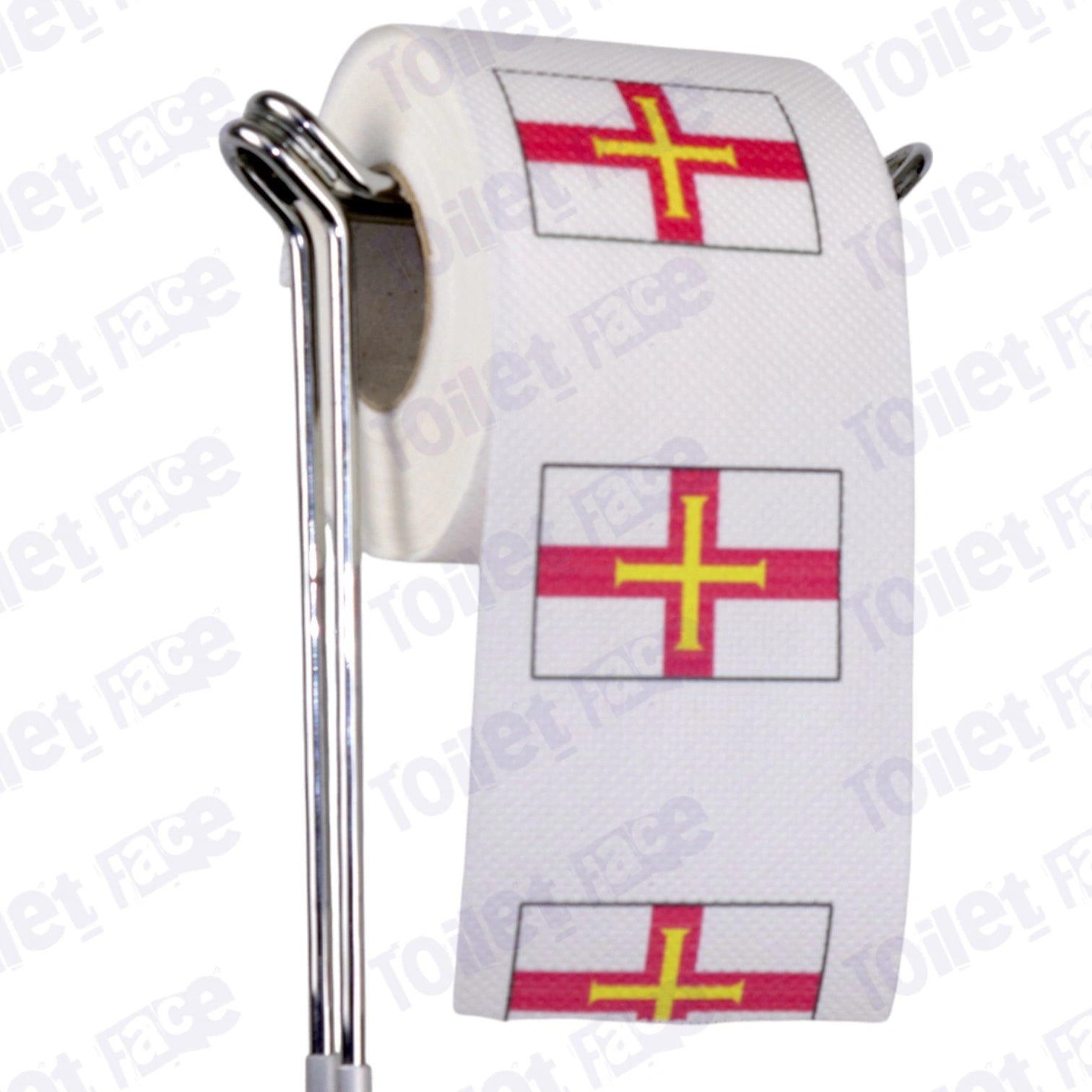 guernsey flag novelty toilet paper on a holder