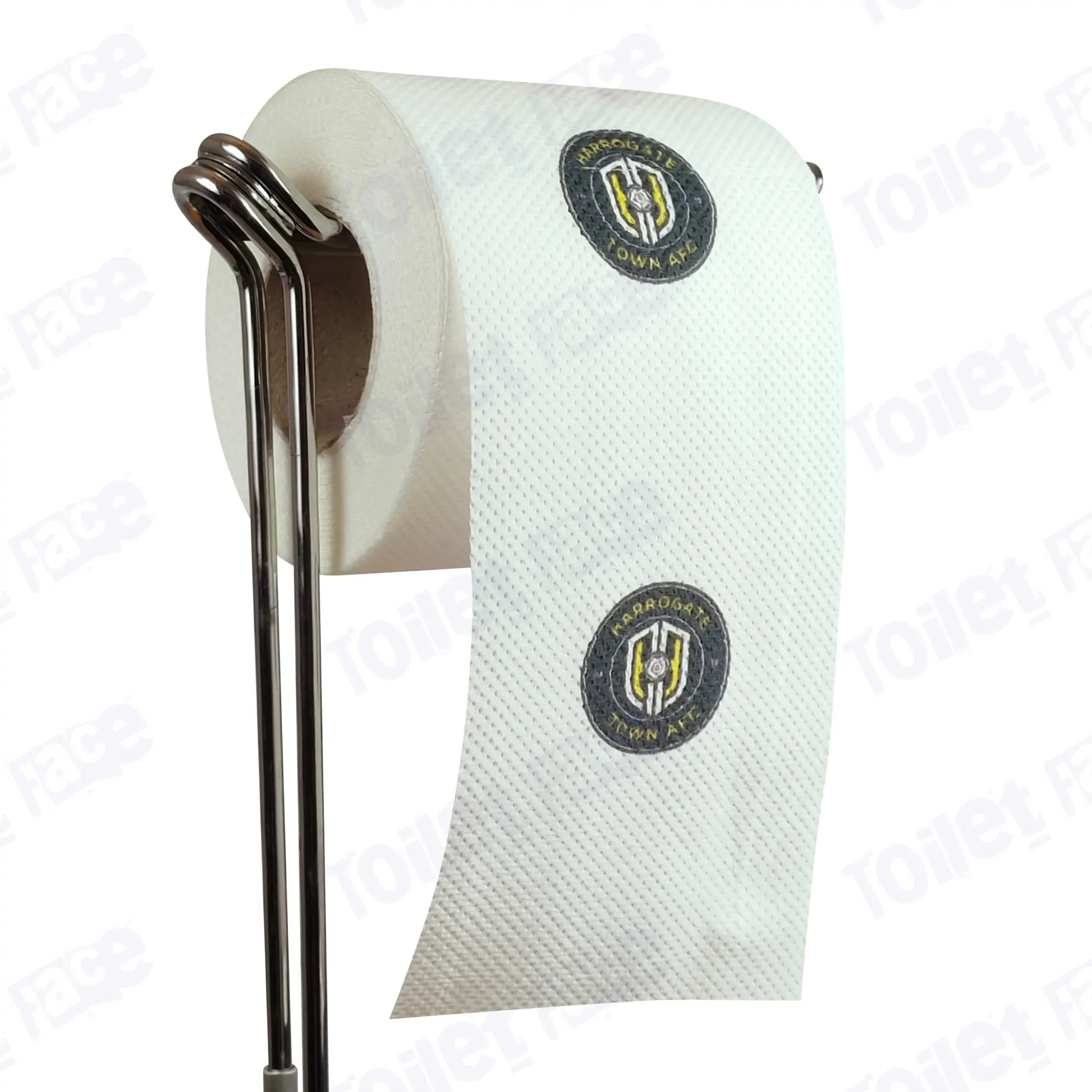 Harrogate Town Novelty Toilet Paper Product Image On A Stand|Harrogate Town Novelty Toilet Paper Product Image On It's Side|||||||||||||||