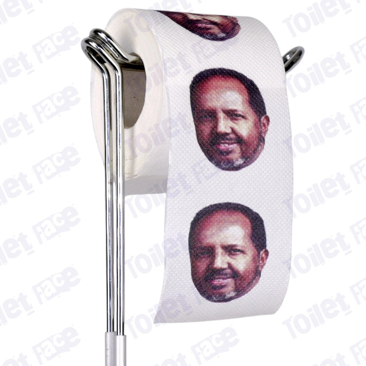 Hassan Sheikh Mohamud Novelty Toilet Paper Product Image On A Stand