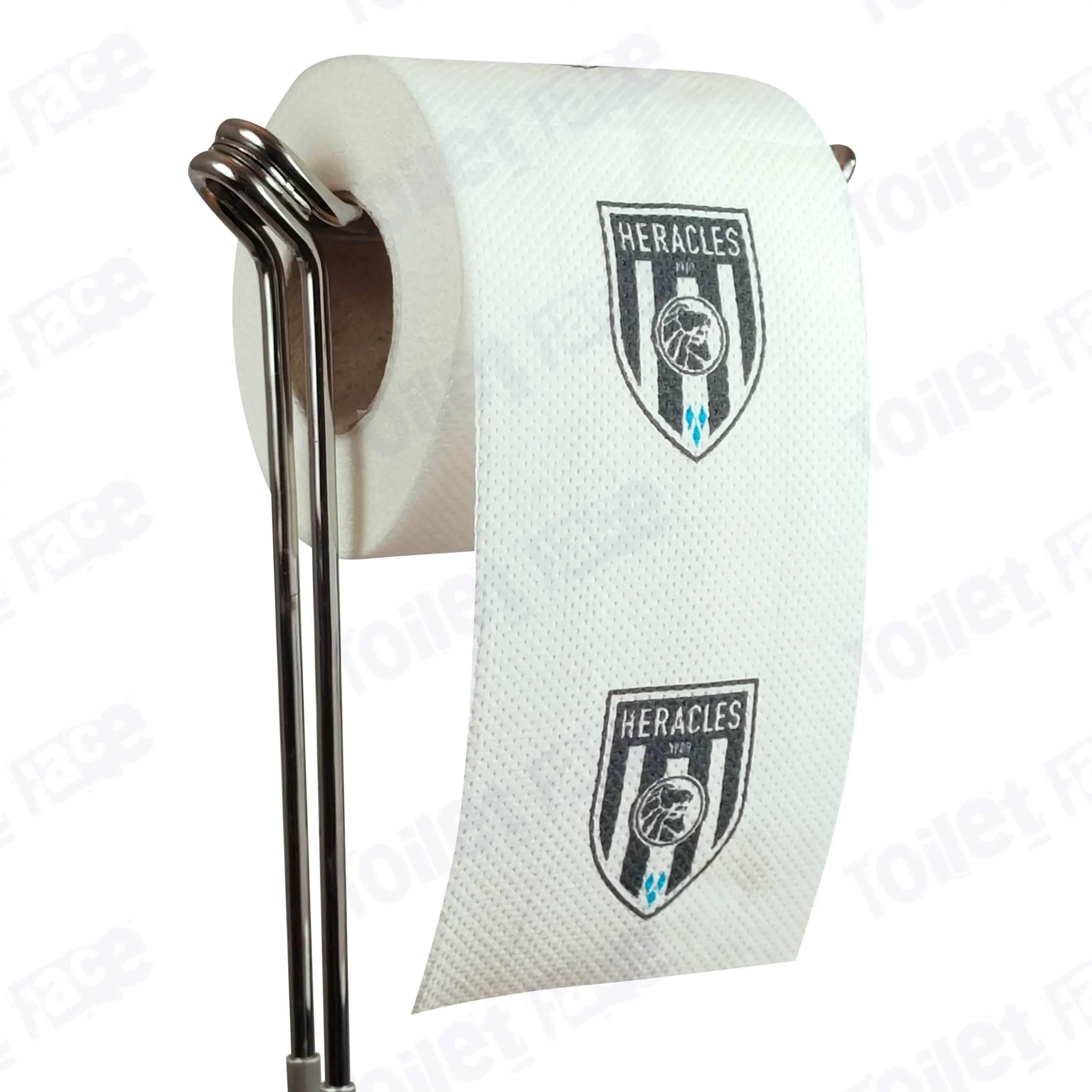Heracles Almelo Novelty Toilet Paper Product Image On A Stand|Heracles Almelo Novelty Toilet Paper Product Image On It's Side|||||||||||||||