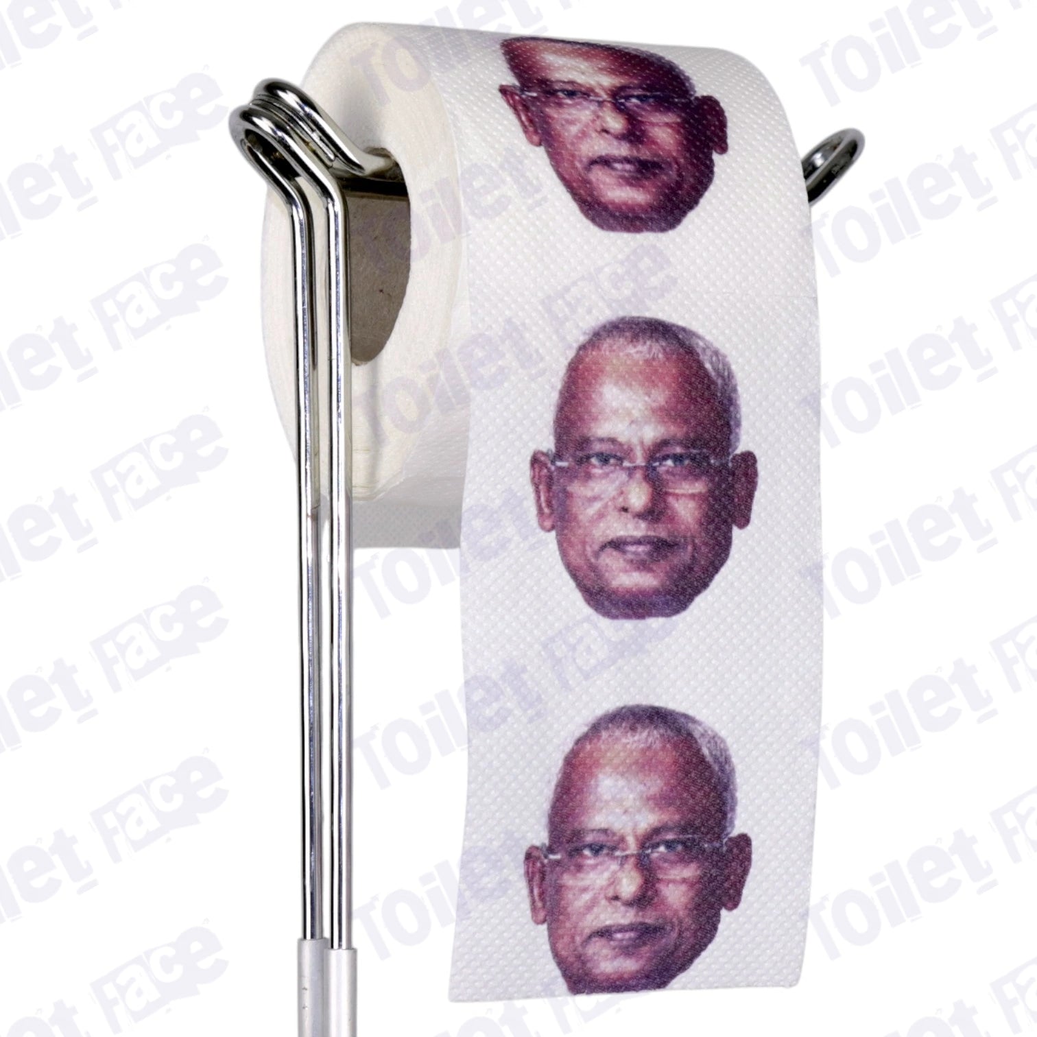 Ibrahim Mohamed Solih Novelty Toilet Paper Product Image On A Stand