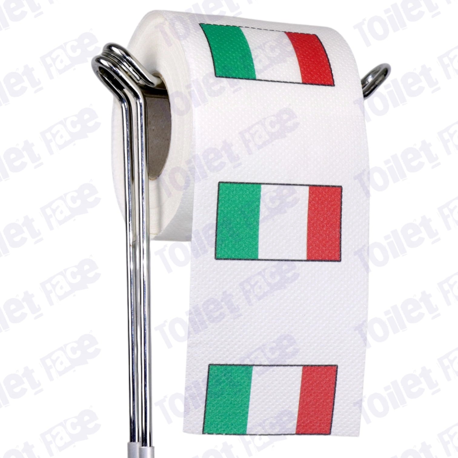 italy flag novelty toilet paper on a holder