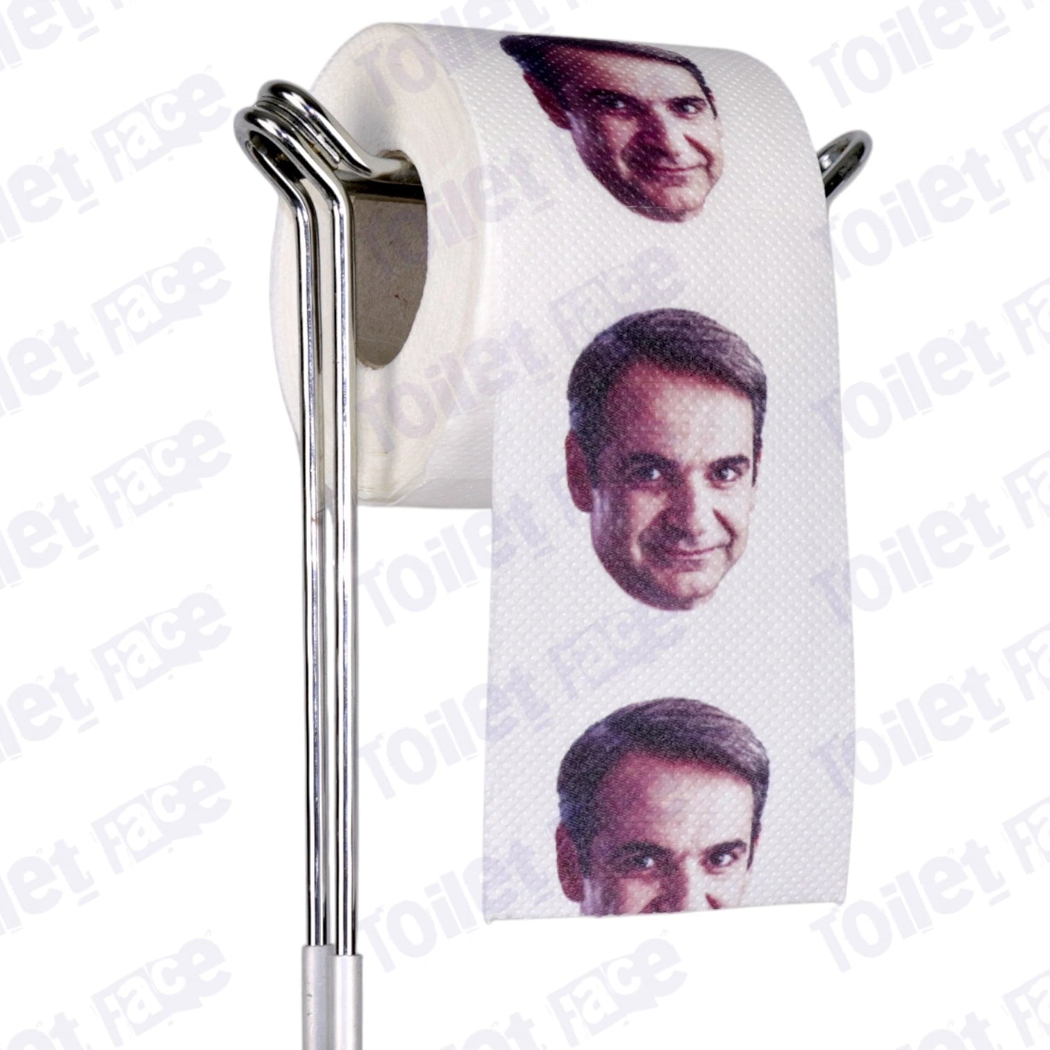 Kyriakos Mitsotakis Novelty Toilet Paper Product Image On A Stand