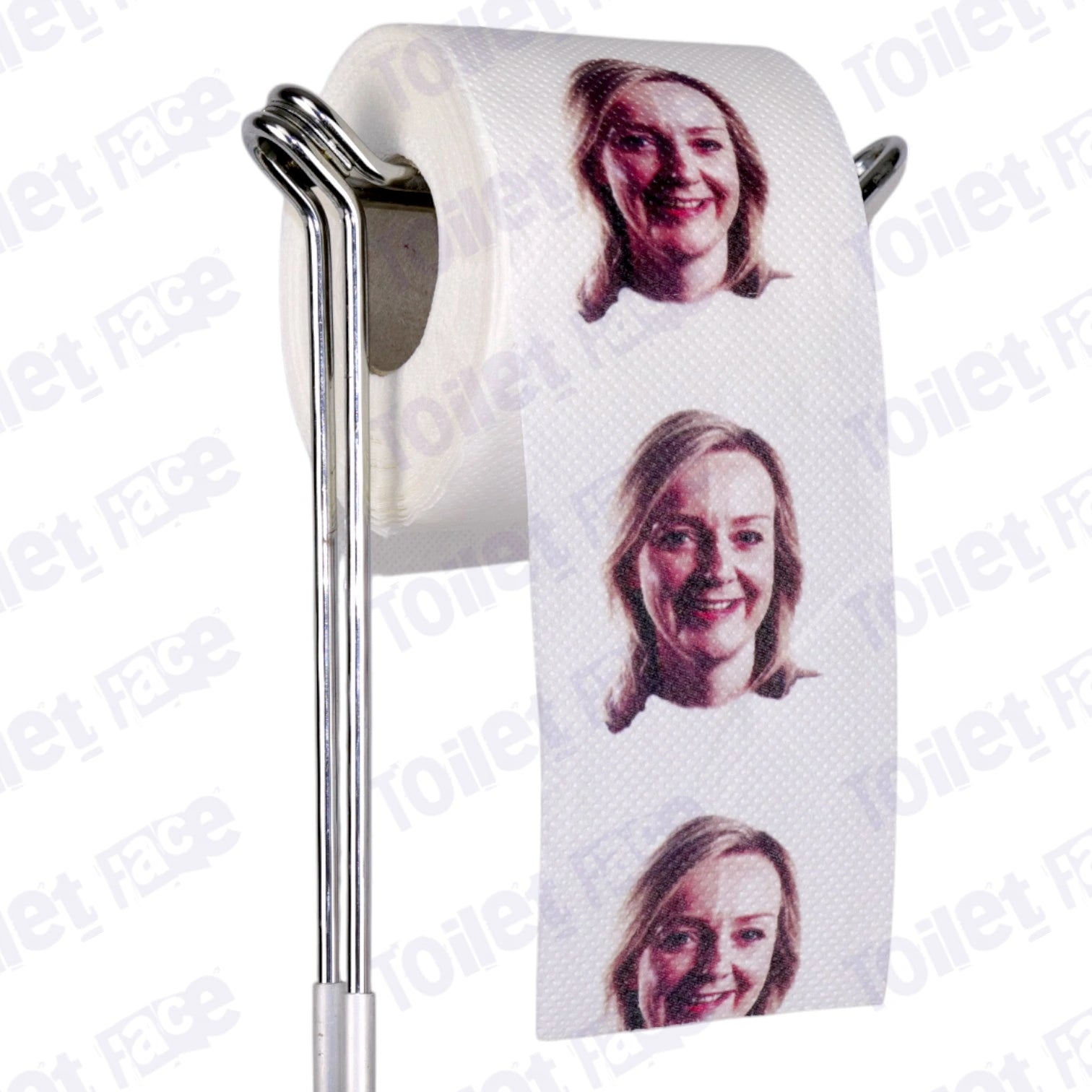 Liz Truss Novelty Toilet Paper Product Image On A Stand