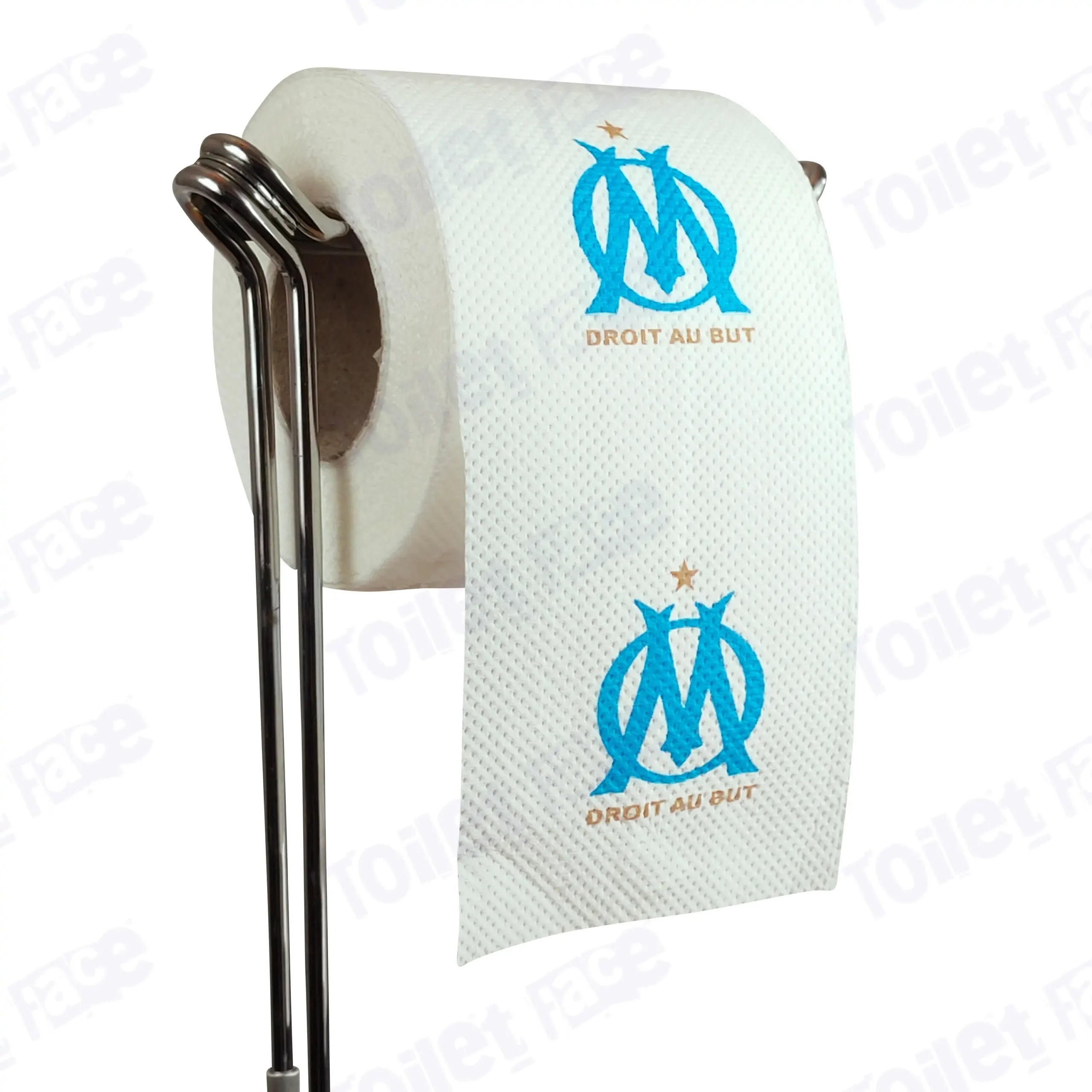 Marseille Novelty Toilet Paper Product Image On A Stand|Marseille Novelty Toilet Paper Product Image On It's Side|