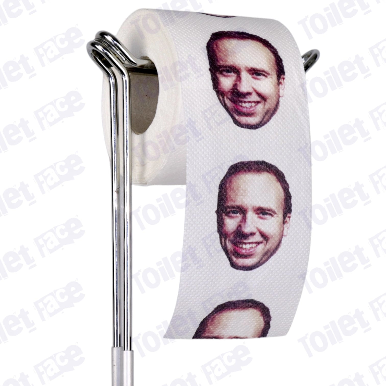 Matt Hancock Novelty Toilet Paper Product Image On A Stand