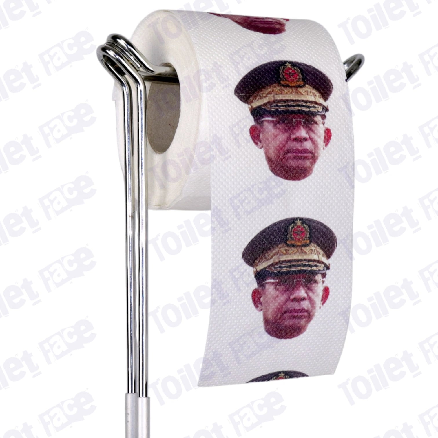 Min Aung Hlaing Novelty Toilet Paper Product Image On A Stand