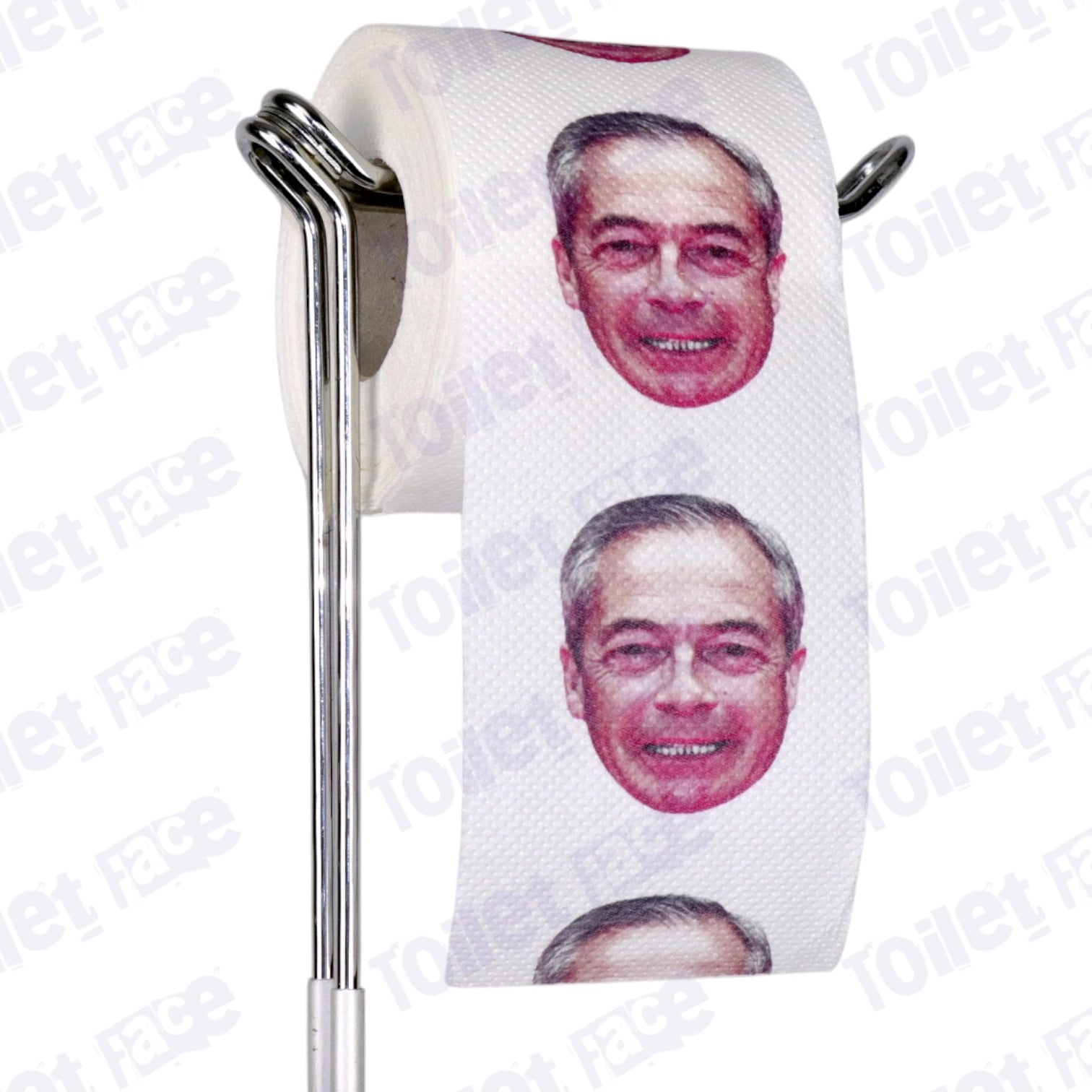 Nigel Farage Novelty Toilet Paper Product Image On A Stand