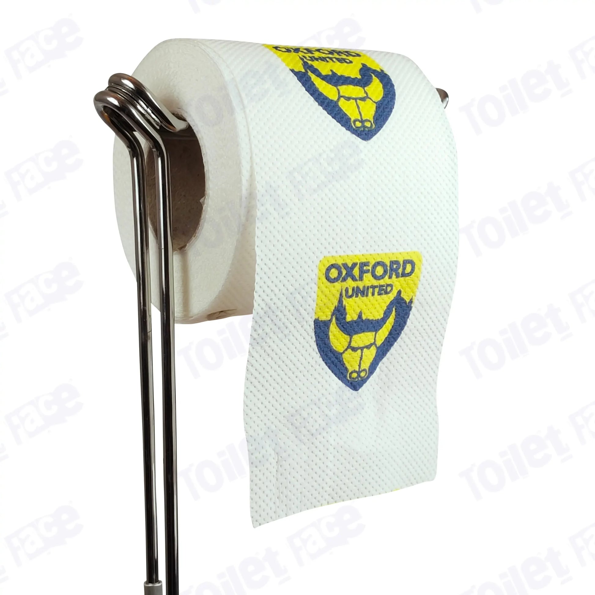 Oxford United Novelty Toilet Paper Product Image On A Stand|Oxford United Novelty Toilet Paper Product Image On It's Side|||||||||||||||