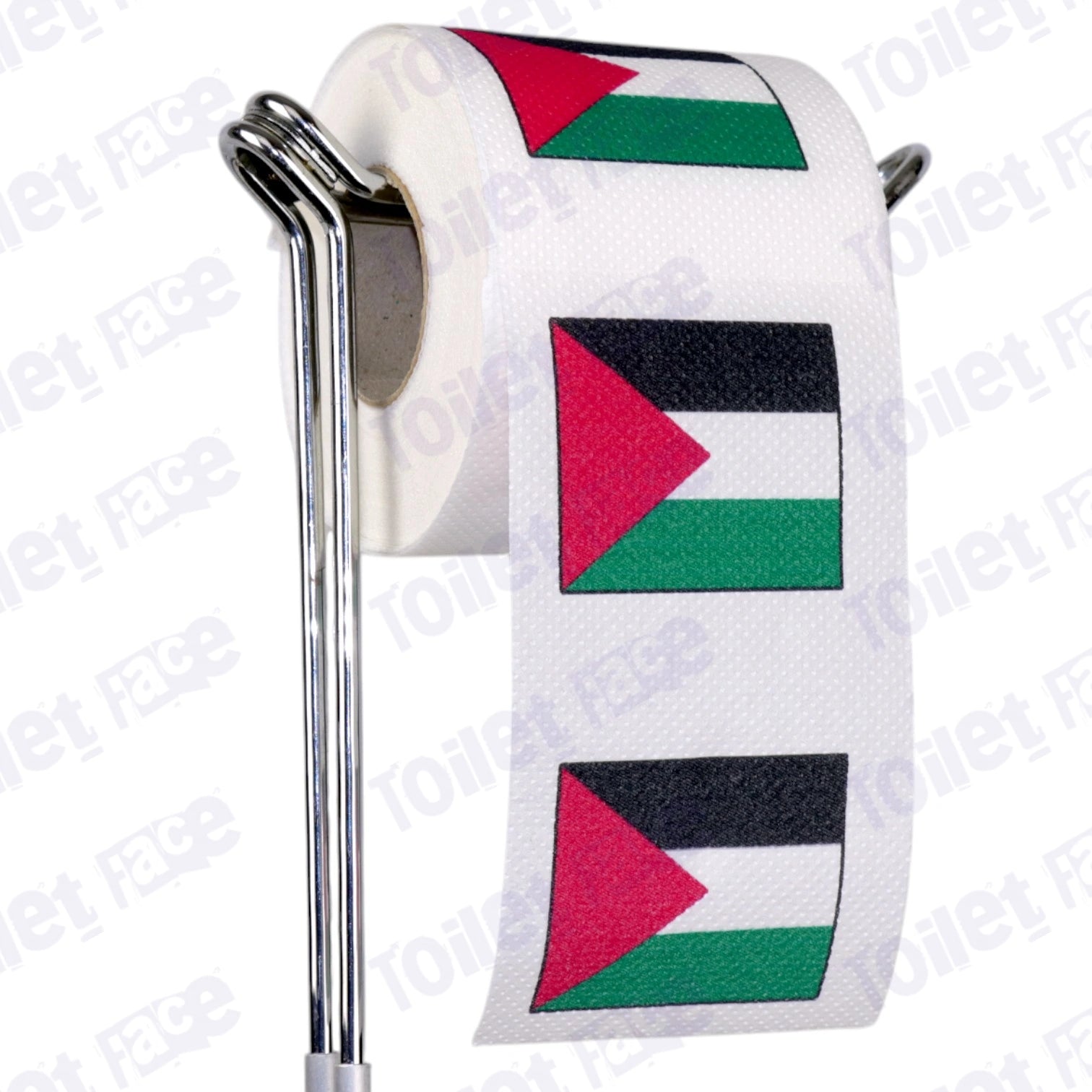palestine flag novelty toilet paper on a holder