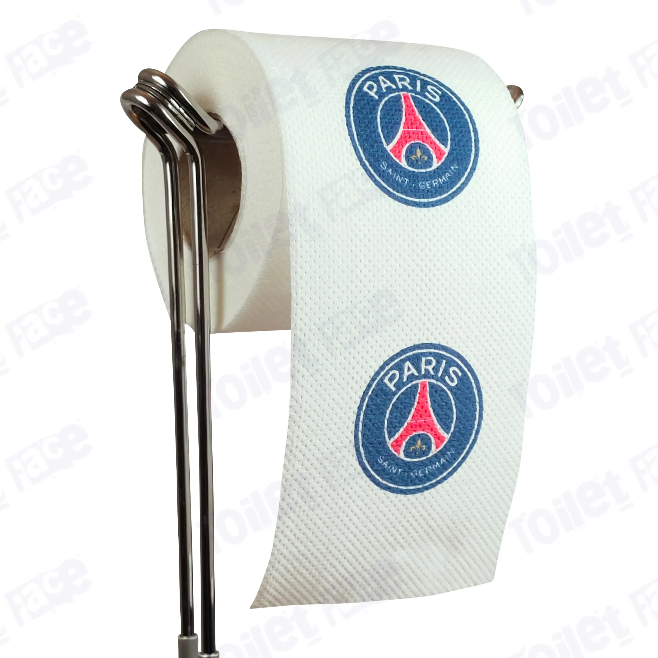 Paris Saint-Germain Novelty Toilet Paper Product Image On A Stand|Paris Saint-Germain Novelty Toilet Paper Product Image On It's Side|
