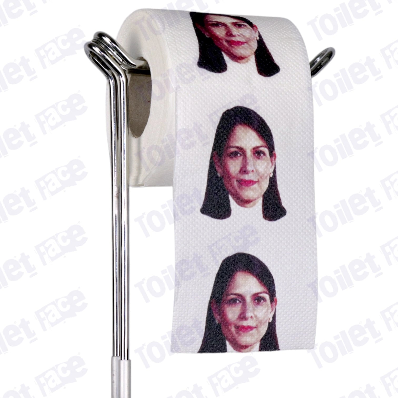 Priti Patel Novelty Toilet Paper Product Image On A Stand