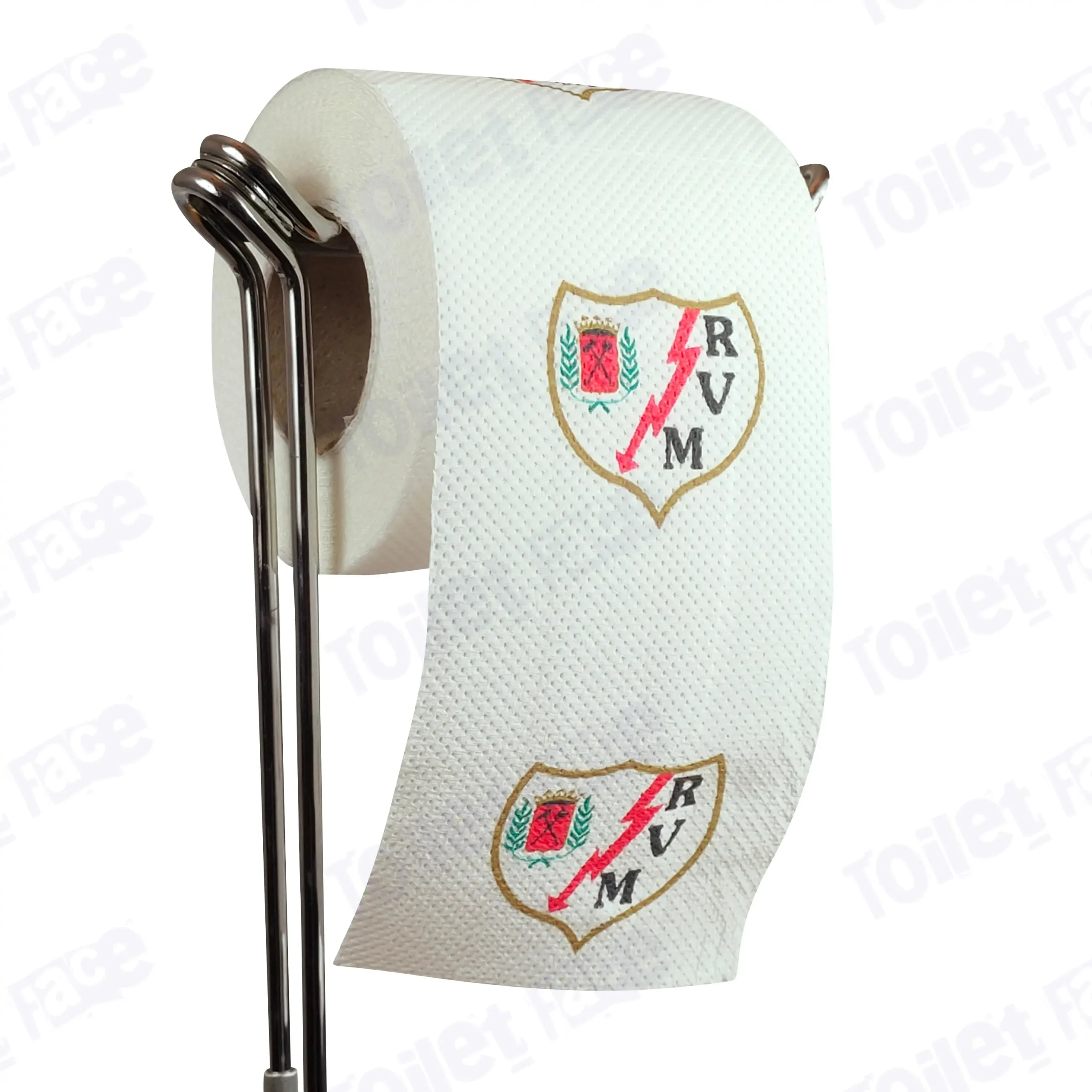 Rayo Vallecano Novelty Toilet Paper Product Image On A Stand|Rayo Vallecano Novelty Toilet Paper Product Image On It's Side|||||||||||||||