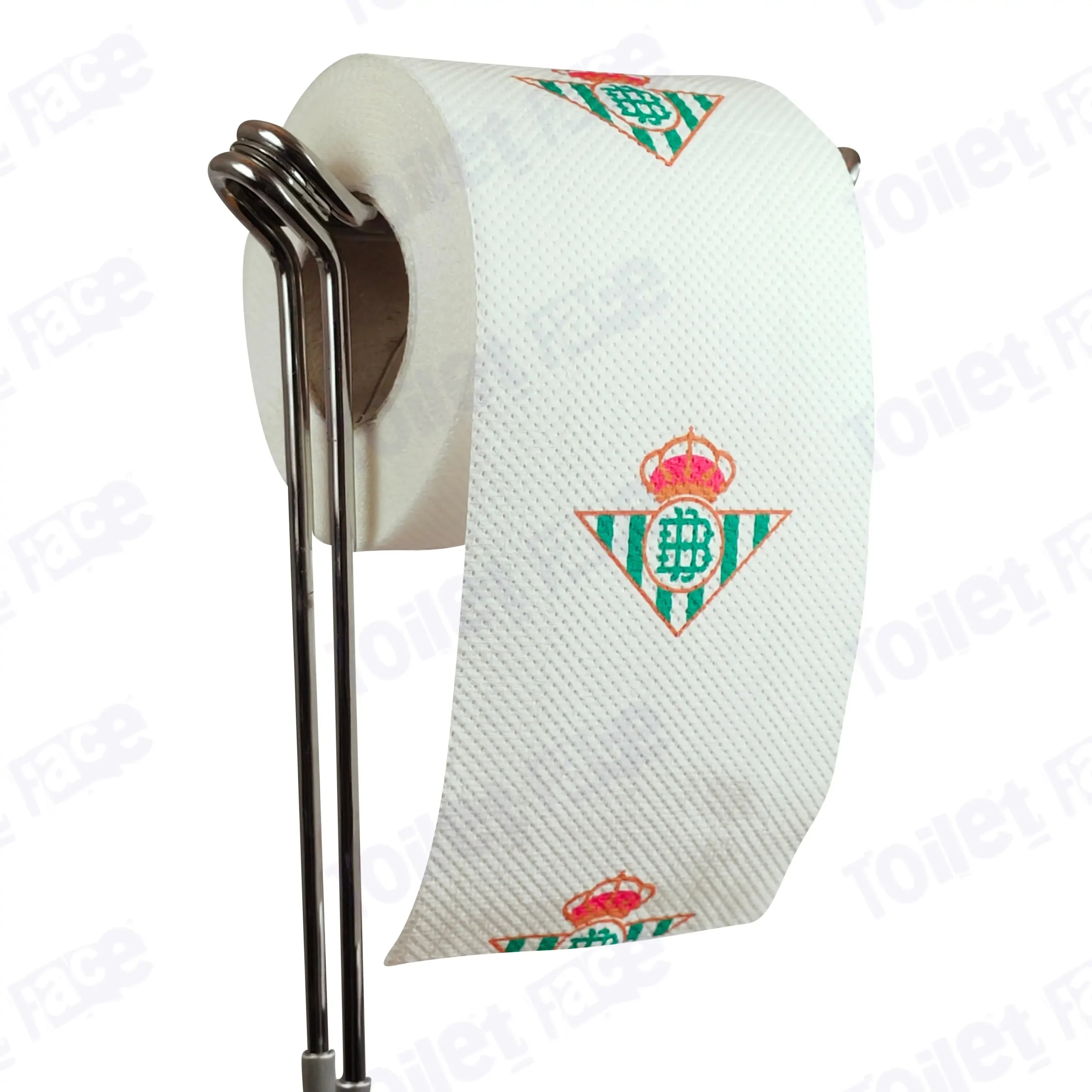Real Betis Novelty Toilet Paper Product Image On A Stand|Real Betis Novelty Toilet Paper Product Image On It's Side|||||||||||||||
