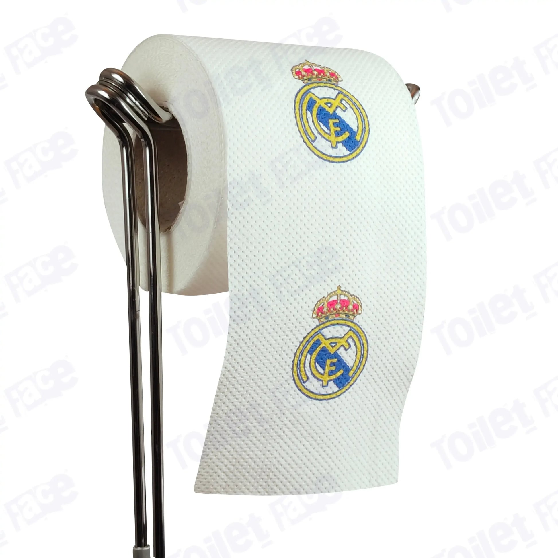 Real Madrid Novelty Toilet Paper Product Image On A Stand|Real Madrid Novelty Toilet Paper Product Image On It's Side|||||||||||||||