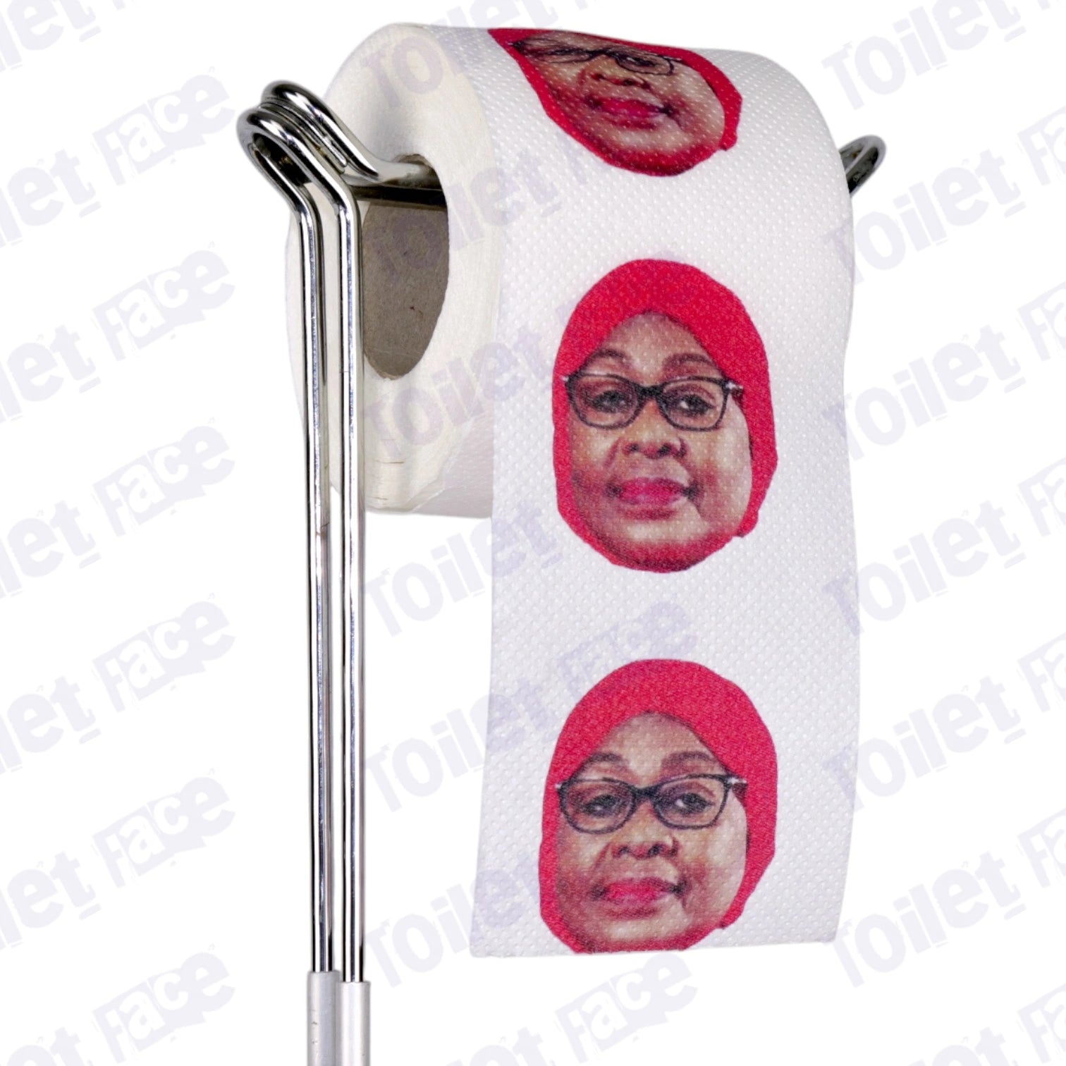 Samia Suluhu Hassan Novelty Toilet Paper Product Image On A Stand