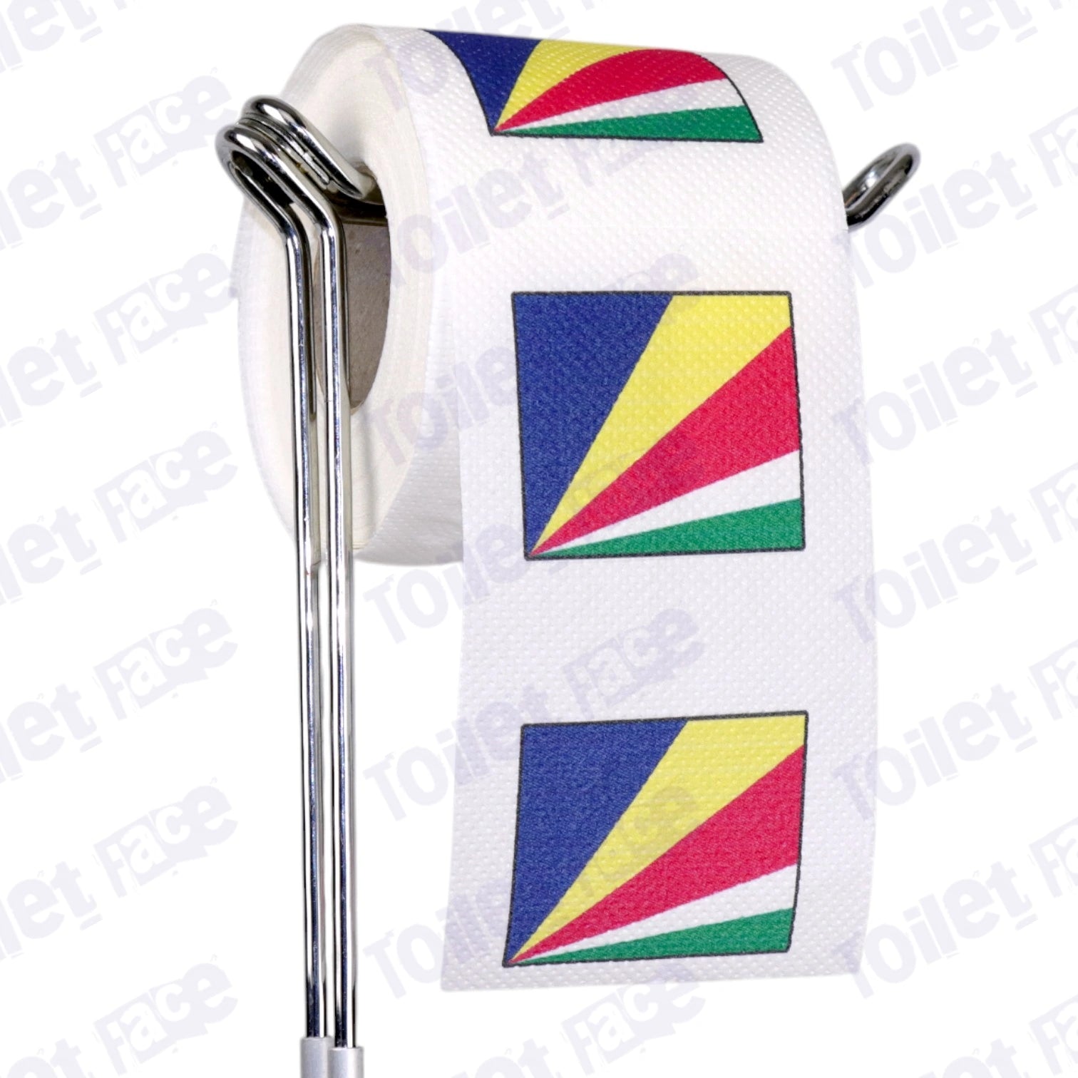 seychelles flag novelty toilet paper on a holder