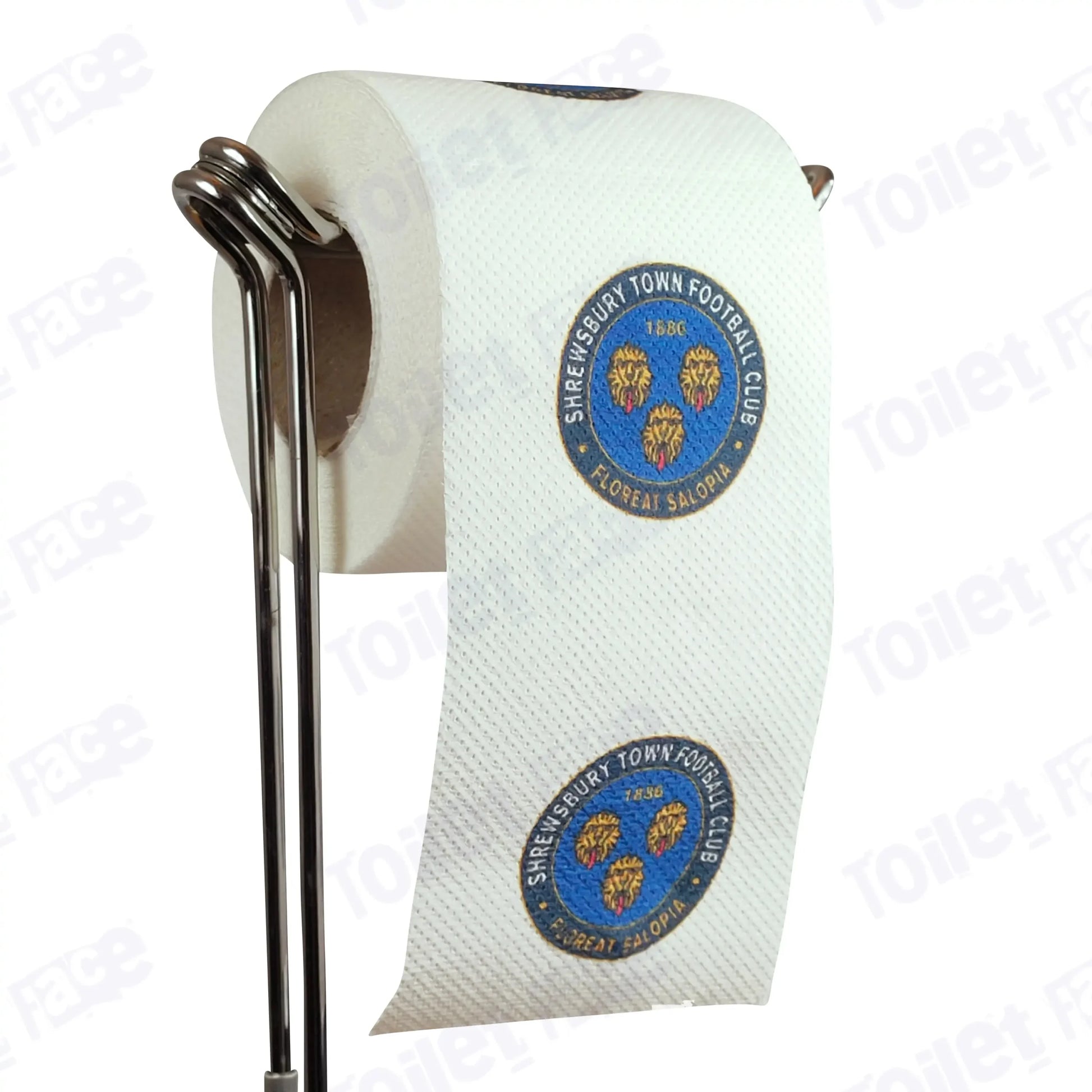 Shrewsbury Town Novelty Toilet Paper Product Image On A Stand|Shrewsbury Town Novelty Toilet Paper Product Image On It's Side|||||||||||||||