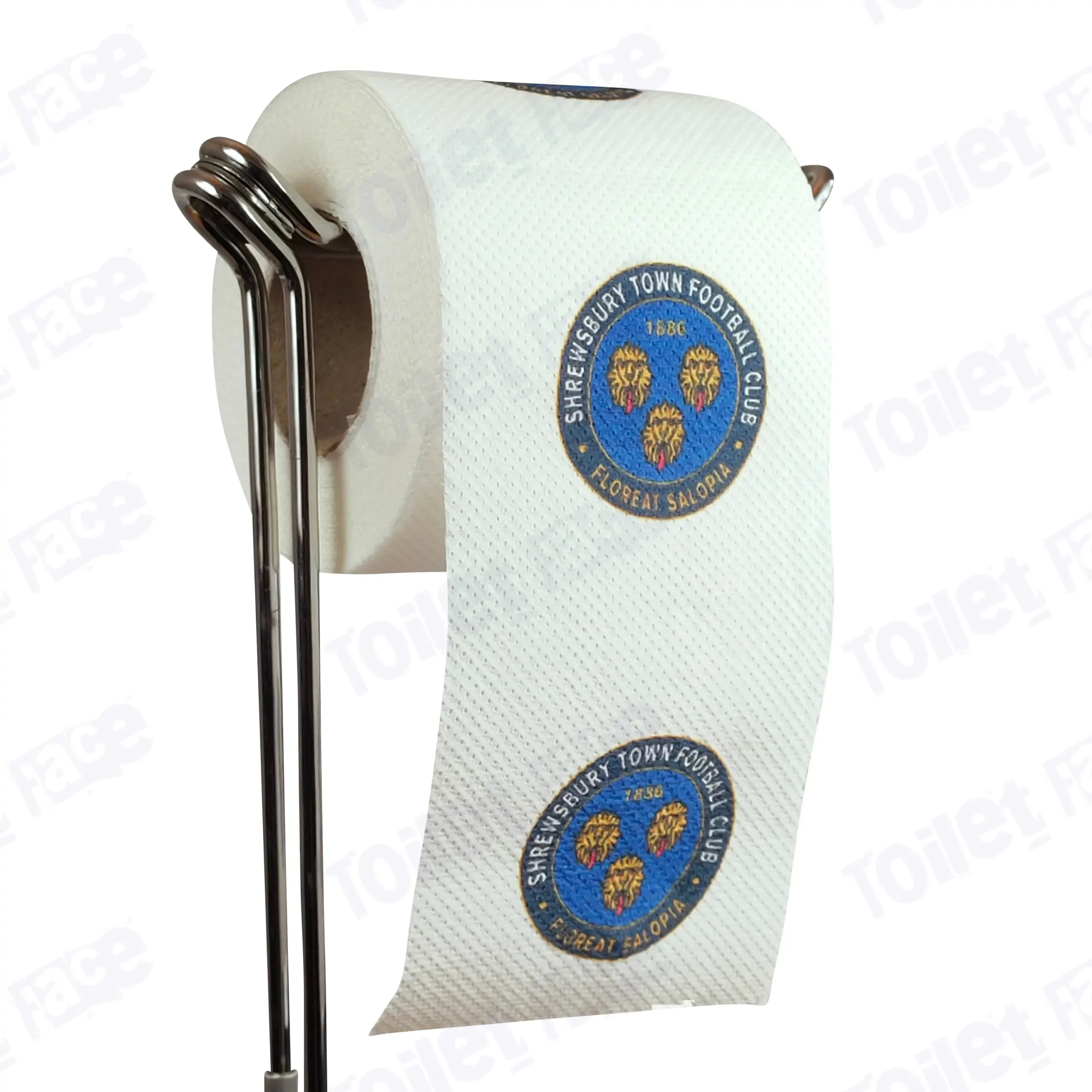 Shrewsbury Town Novelty Toilet Paper Product Image On A Stand|Shrewsbury Town Novelty Toilet Paper Product Image On It's Side|||||||||||||||