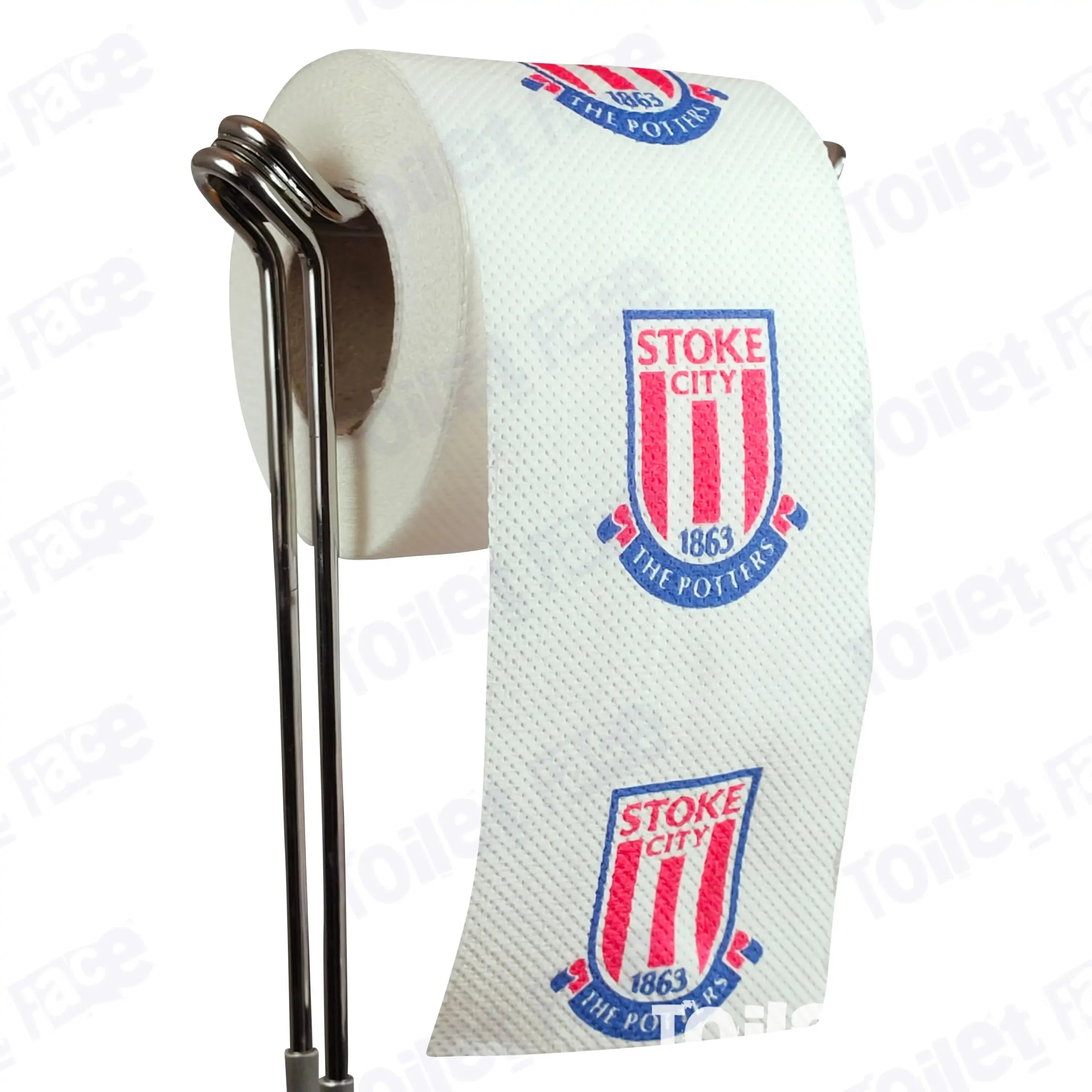 Stoke City Novelty Toilet Paper Product Image On A Stand|Stoke City Novelty Toilet Paper Product Image On It's Side|||||||||||||||